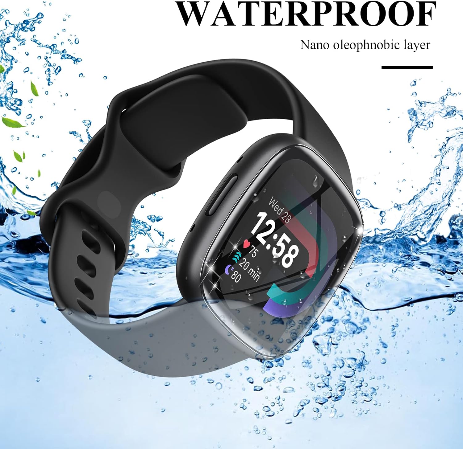 YMHML [2 Pack] Compatible for Fitbit Versa 4 / Versa 3 / Fitbit Sense 2 / Sense Screen Protector Tempered Glass, [Upgrade 3D Curved Full Coverage Film] Waterproof Anti-Scratch for Fitbit Accessories