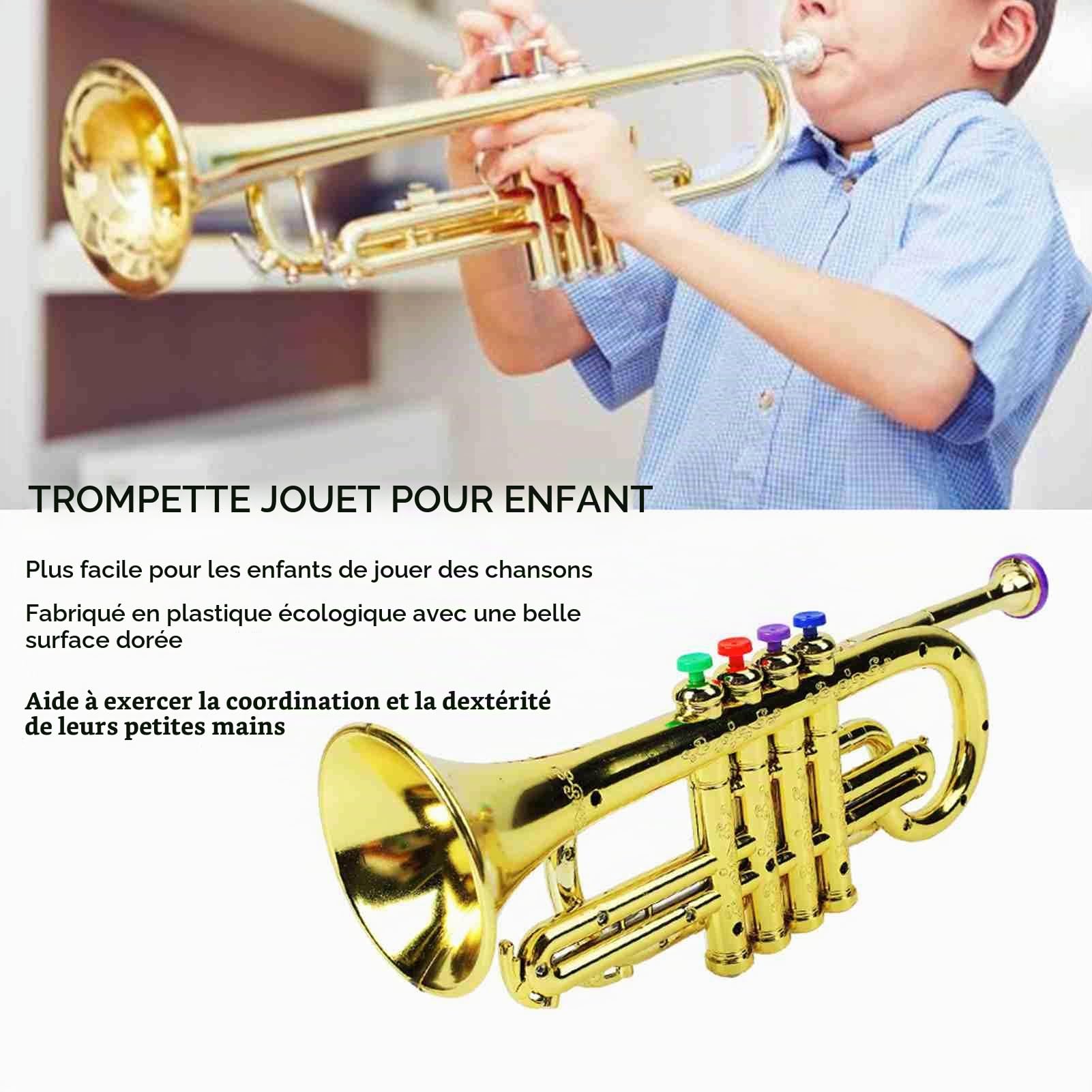 Trompette Jouet Enfant, Jouet De Trompettes Musical Intéressant, Jouet De Trompette pour Enfant Doré avec 4 Touches Colorées, pour la Maison, L'école, Cadeaux Musicaux