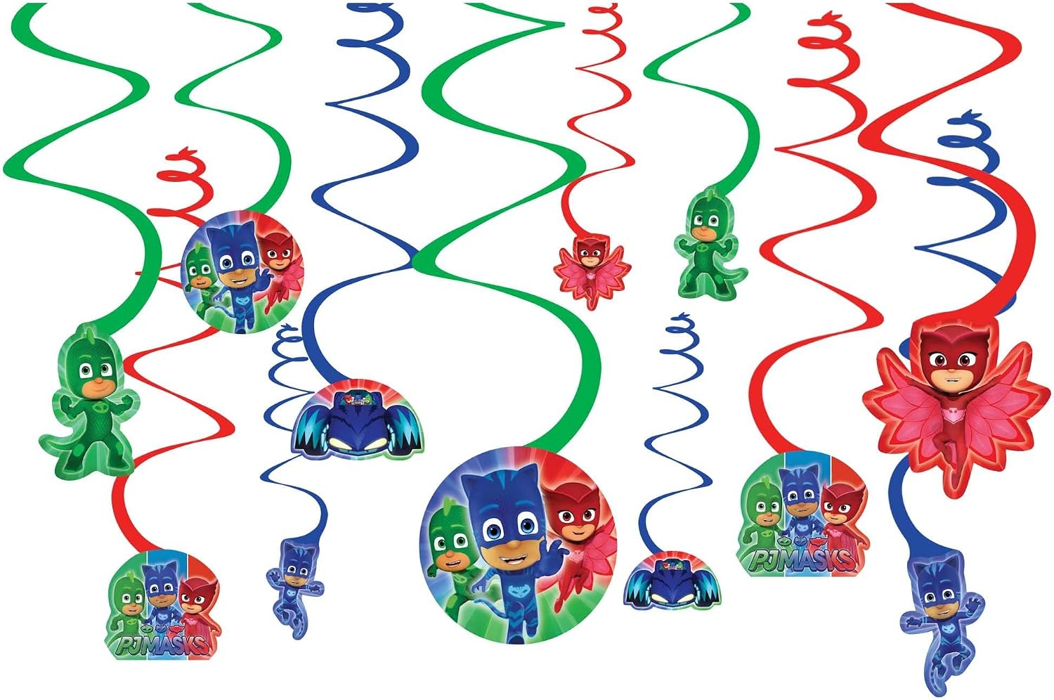 PJ Masks Hanging Swirl Decorations - Assorted Designs, 12 Pcs