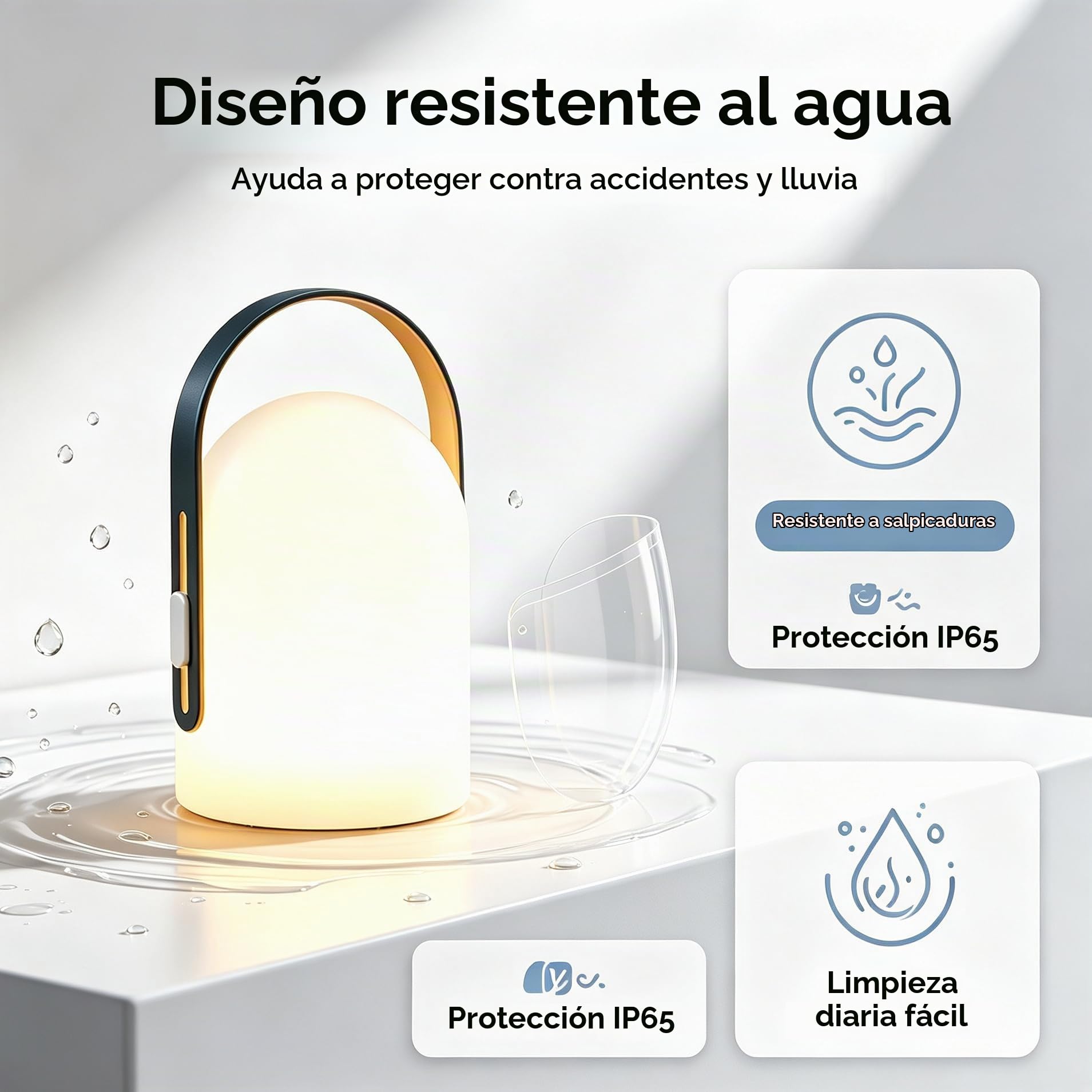 TRIROCKS Lámpara de Mesa Portátil sin Cable, Lámpara LED Recargable 3 Niveles de Intensidad, Luz Nocturna con Control USB para Camping, Hogar y Exterior