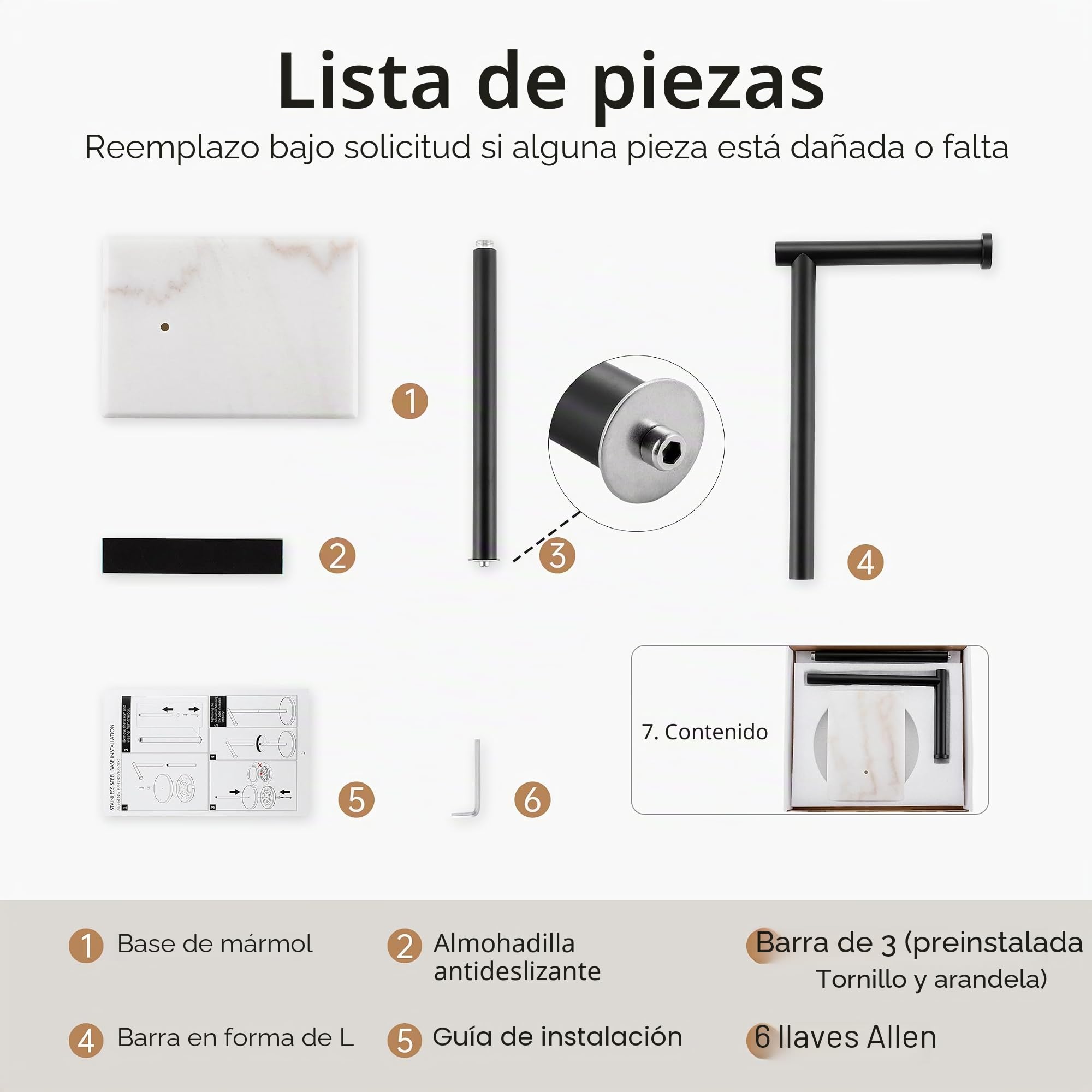 KES Portarollos Papel Higienico de Pie Portarrollos Negro Portarrollos para Papel Higiénico con Base de Mármol Acero Inoxidable, BPH285S1-BK