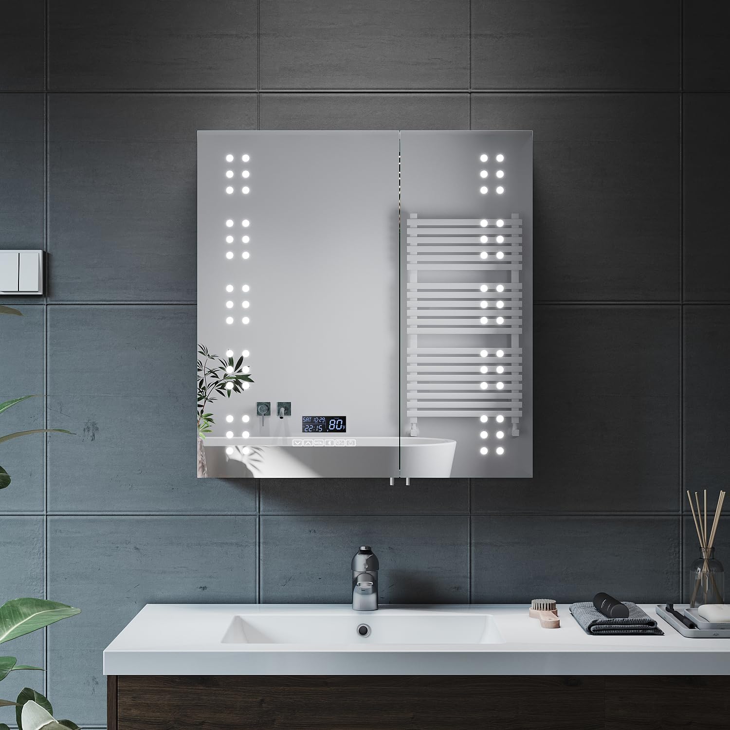 ELEGANT Illuminated Bathroom Mirror Cabinet with Bluetooth Speaker ...