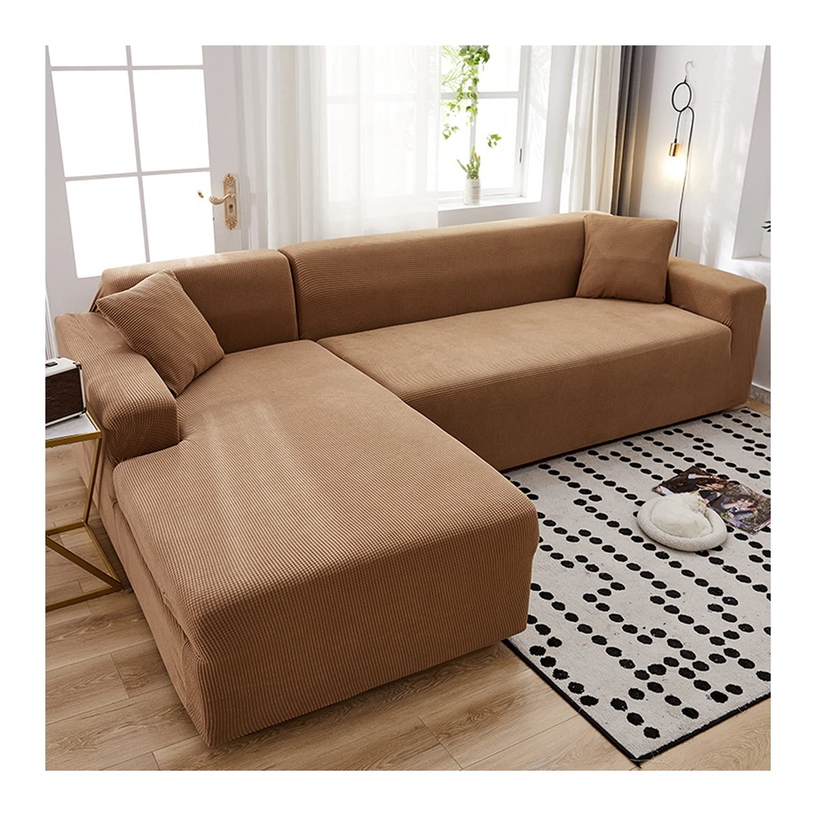 Housse canapé 3 places polaire brun pour rénover et masquer les taches de sofa