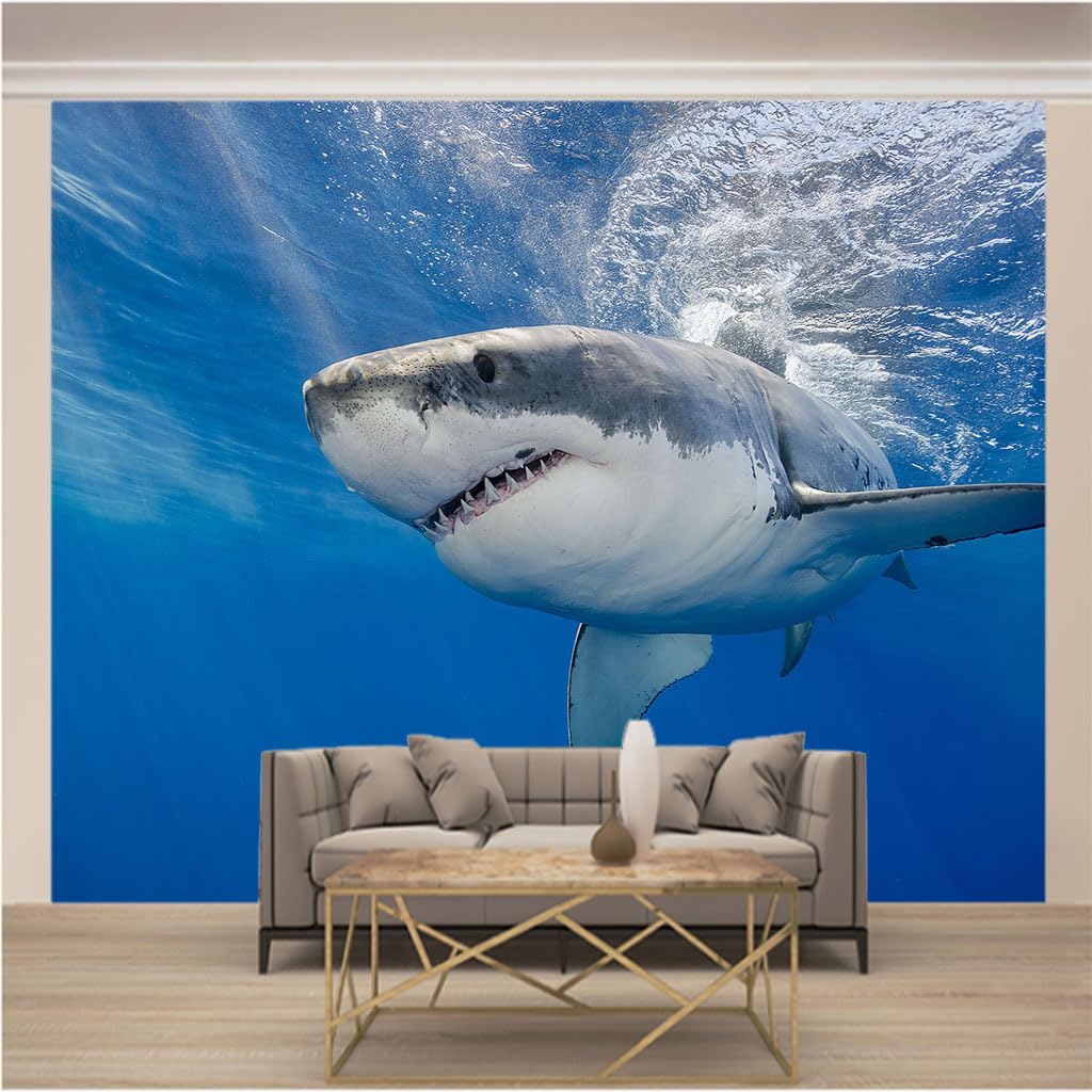Papier peint panoramique requin 3d pour décorer le salon ou un fond de meuble tv