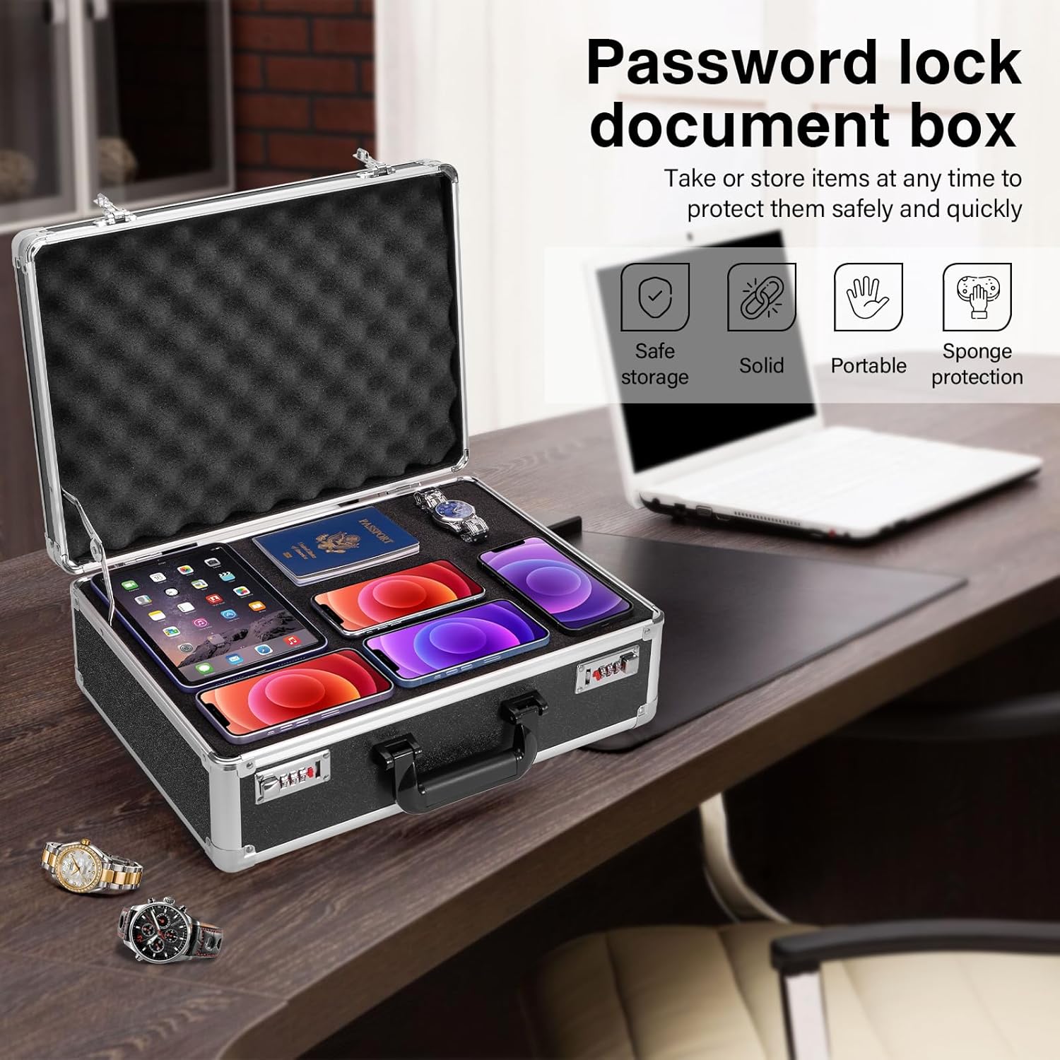 Security Lock Boxes - 18.9 x 14.6 x 6.3 Inch X-Large, Portable Locking Storage Totes with Dual Combination Locks, Medicine Lock Box, Lock Boxes for Personal Items, Cash & Briefcase - Black Extra Large Black