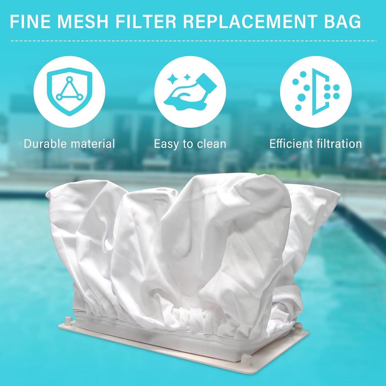 Reemplazo de bolsa de filtro para robot limpiador de piscina, bolsa de filtro lavable de tela duradera con doble filtrado fino a prueba de residuos, compatibilidad universal para limpiadores fuera del