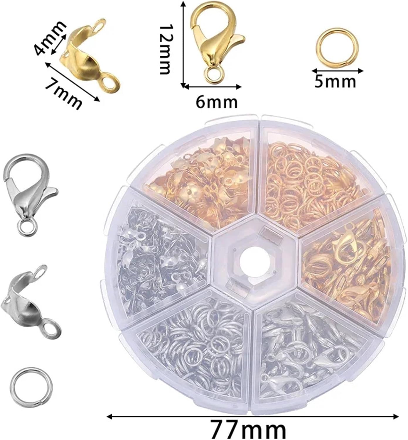 Closed Jump Rings 6 Box Jewelry Making Kit Lobster Clasp Open Jump Rings End Crimps Beads Sets Handmade DIY Bracelet Necklace Findings Supplies(Color 1)
