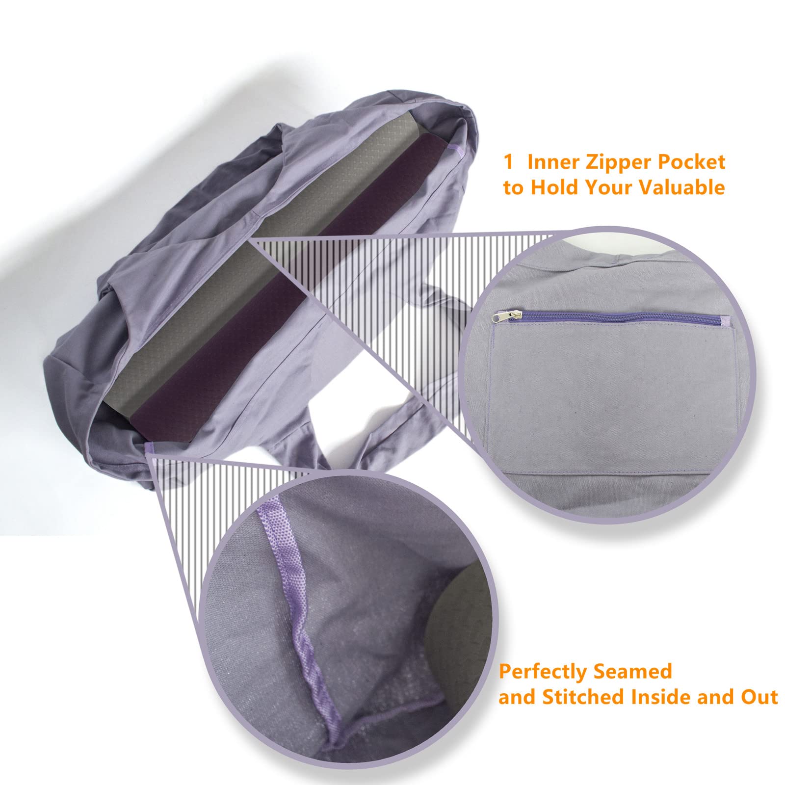 Grand sac pour tapis de yoga en toile avec poche intérieure zippée