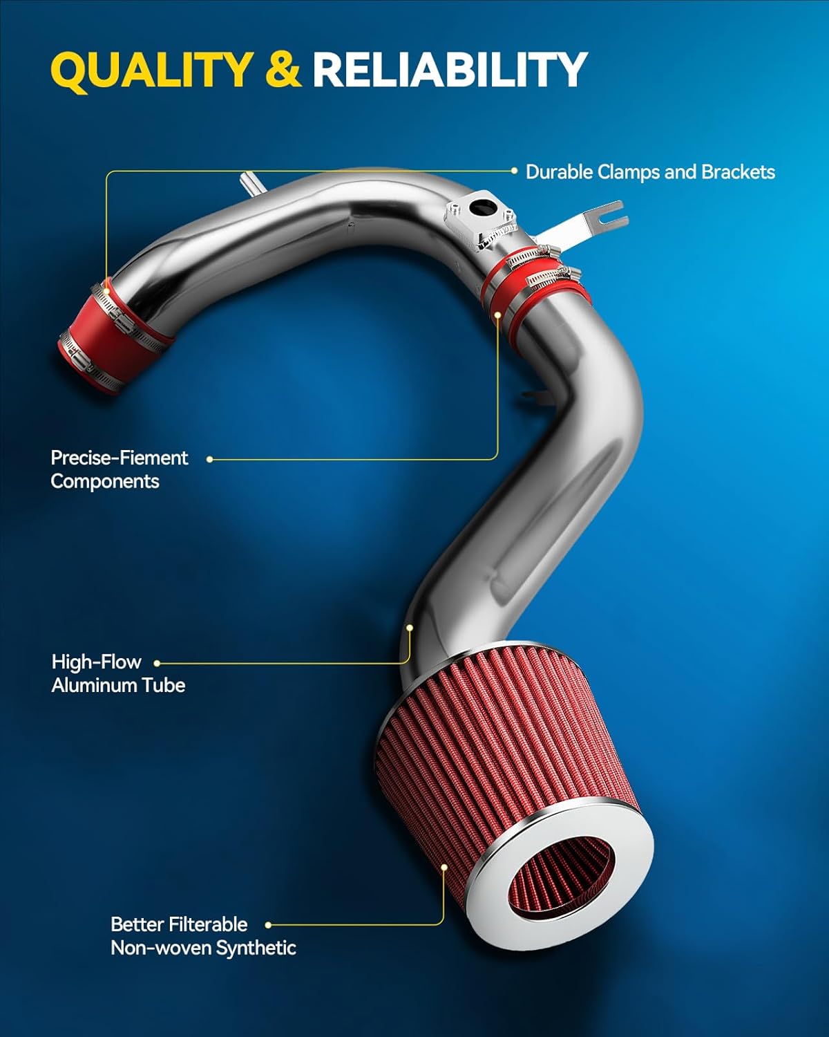 PHILTOP 3" Cold Air Intake Kit System Compatible with Honda Accord 2008 2009 2010 2011 2012 2.4L L4, High Performance, Red