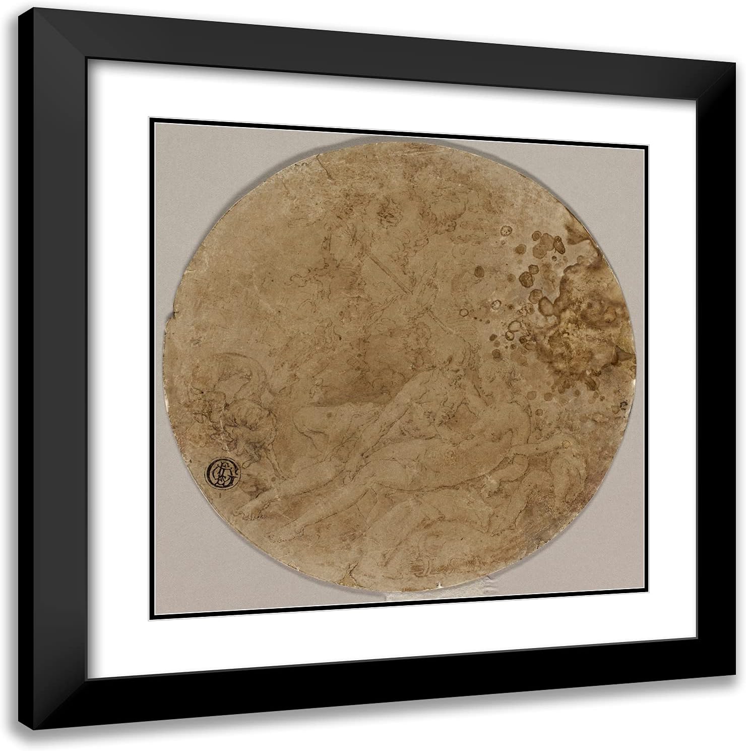 ArtDirect Joachim Antonisz. Wtewael 20x20 Black Modern Framed and Double Matted Art Print Titled Venus and Adonis