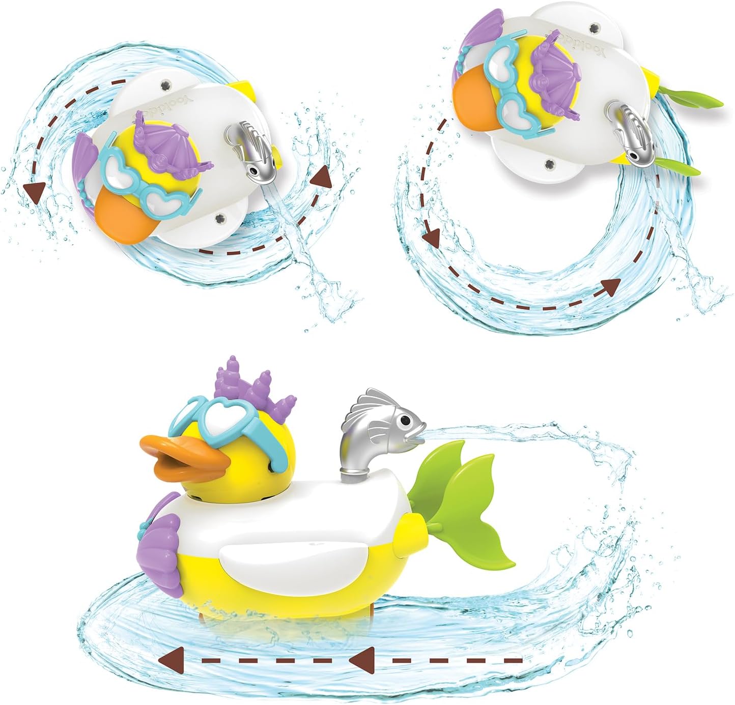 Yookidoo Jet Duck Mermaid Bath Toy with Powered Water Shooter - Sensory Development & Bath Time Fun for Kids - Battery Operated Bath Toy with 15 Pieces - Ages 2+