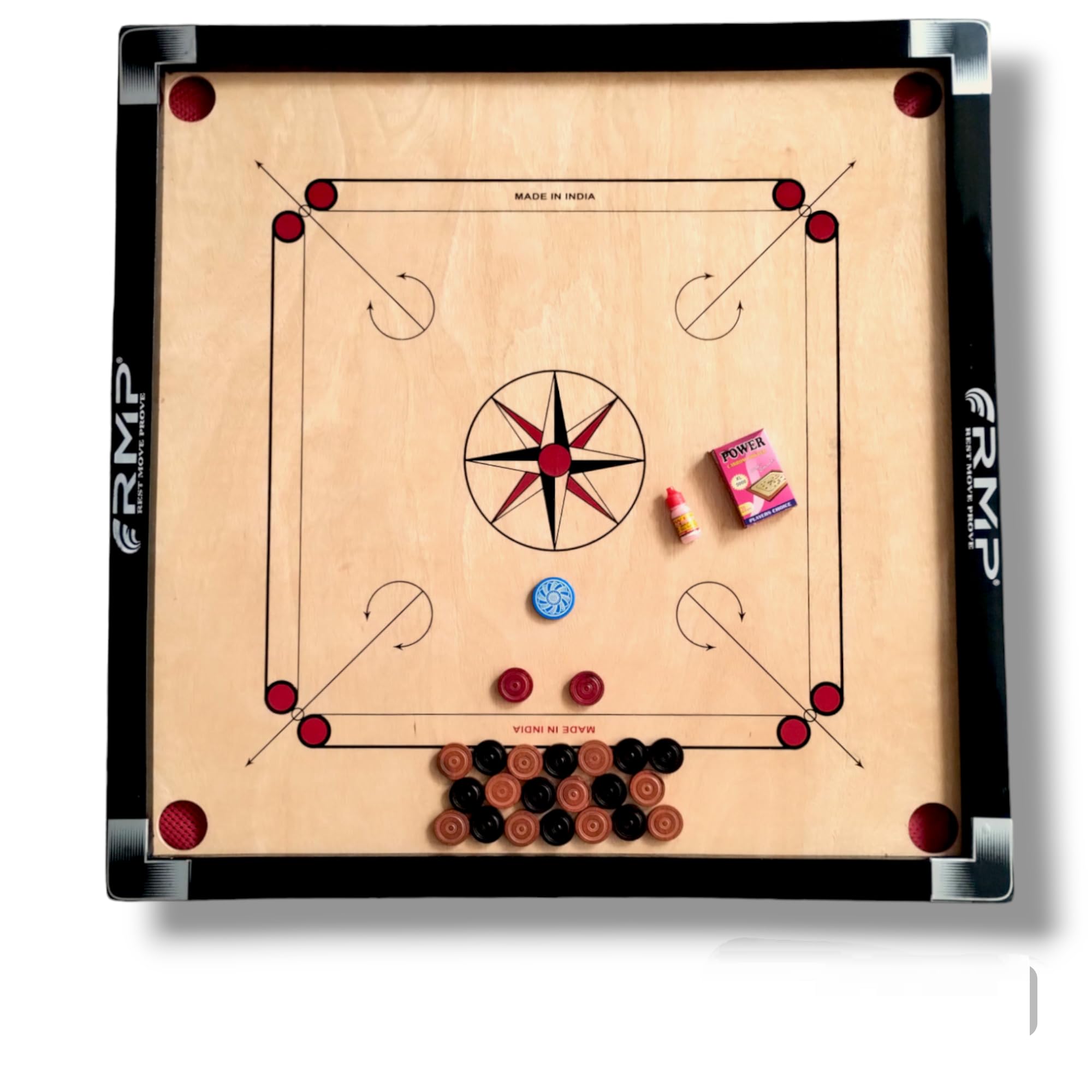 RMP Carrom Board 32 inch Full Size for Adults Premium Glossy Finish with Carrom Board Coins, Carrom Board Striker and boric Powder, Challenge Your Friends to a Game of Carrom! (B0D58LTGNP) Amazon Price History, Amazon Price Tracker