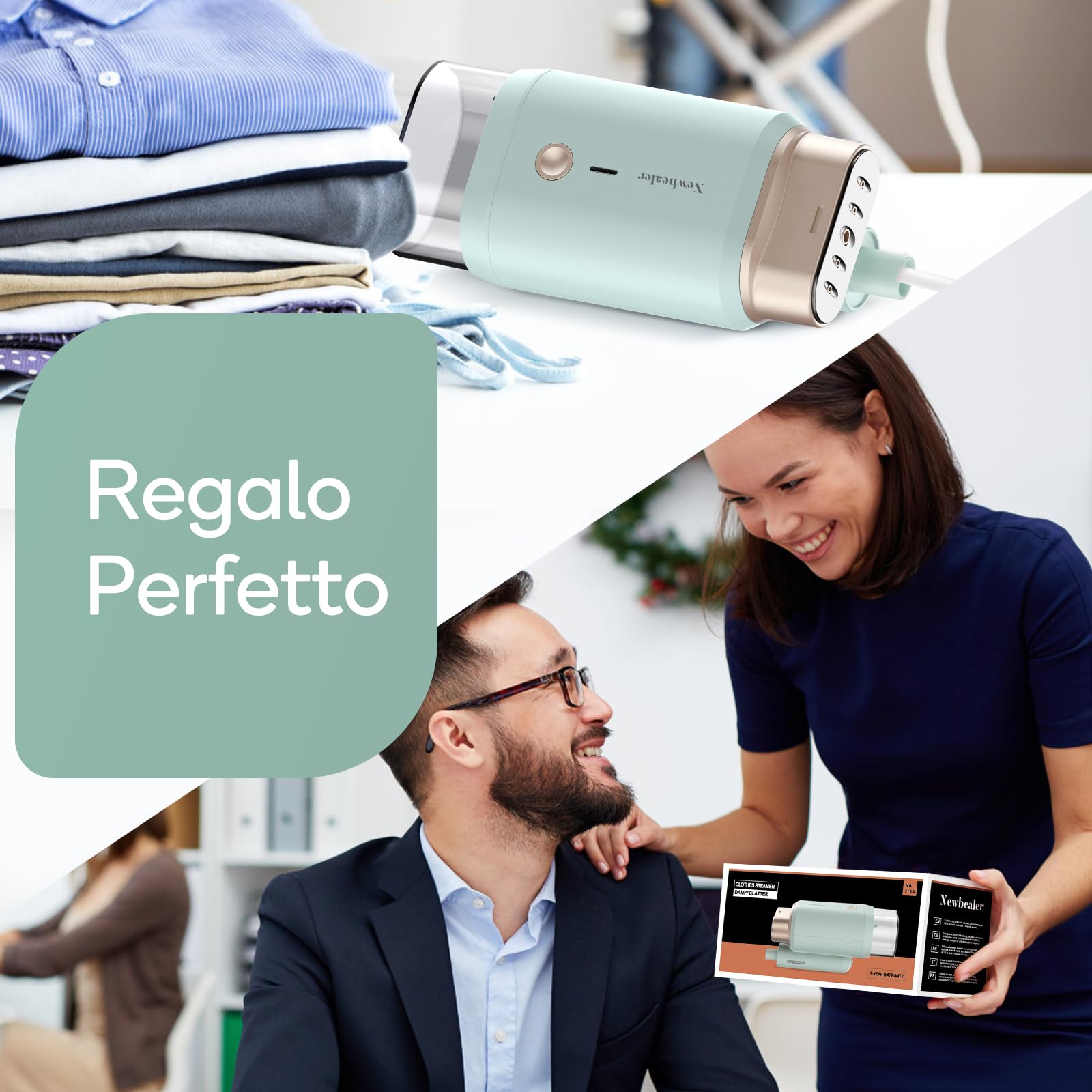 Newbealer Ferro da Stiro Verticale, Stiratrice Verticale Portatile Pieghevole, 1200W 2 Livelli di Vapore, Riscaldamento Rapido 20s e Serbatoio dell'acqua Estraibile da 180ml per Viaggio Casa, verde