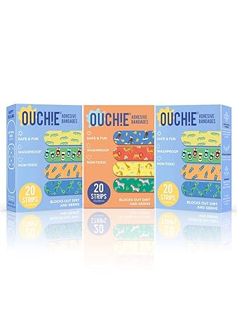 Aya Papaya Ouchie Non-Toxic Printed Bandages Triple Combo (3 X 20= 60 Pack )- (2 X Blue & 1 X Orange)