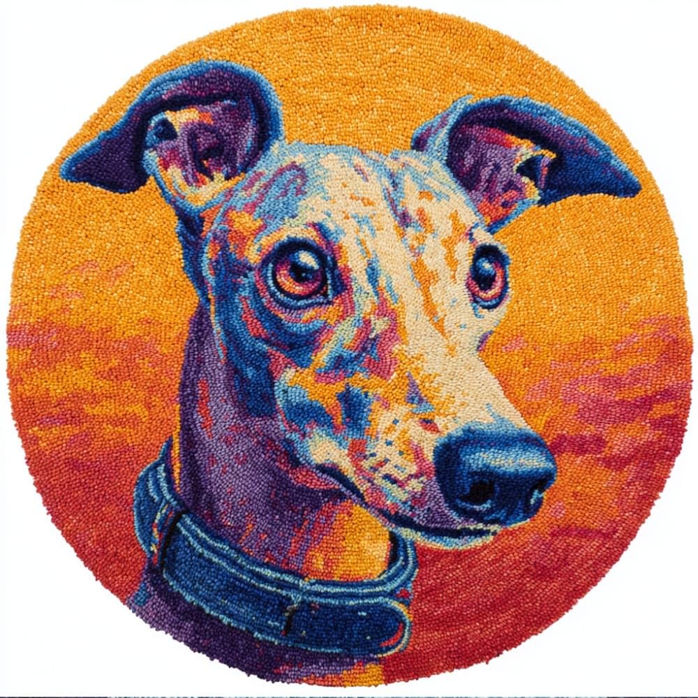 Round Latch Hook Rug Kits Greyhound For Adults And Starter 50*50Cm