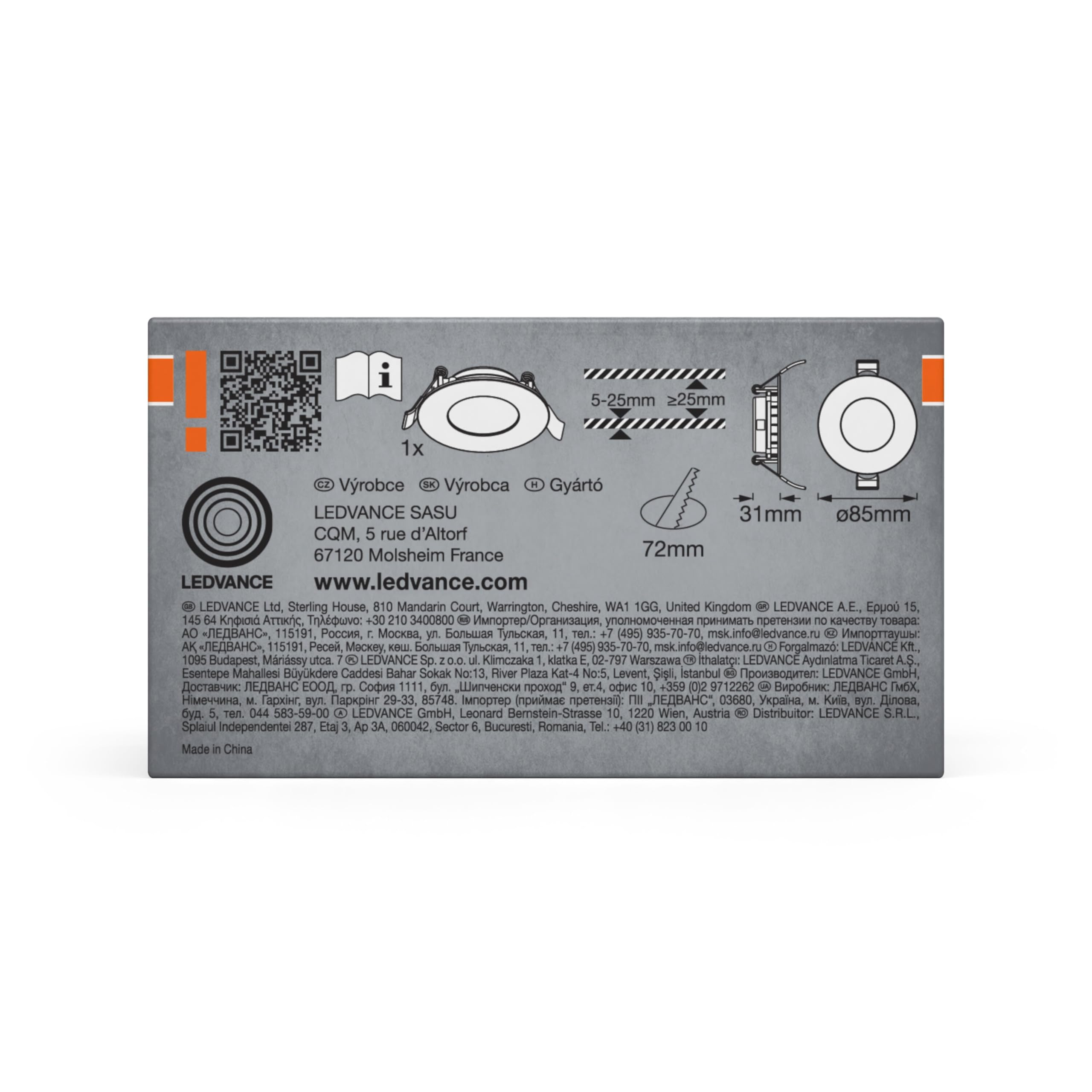 OSRAM SMART+ Matter Recess Slim LED Downlight Biały 85mm, 4. 5W, 240lm, TW 3000-6500K, Matter WiFi, Alexa, Wpuszczany