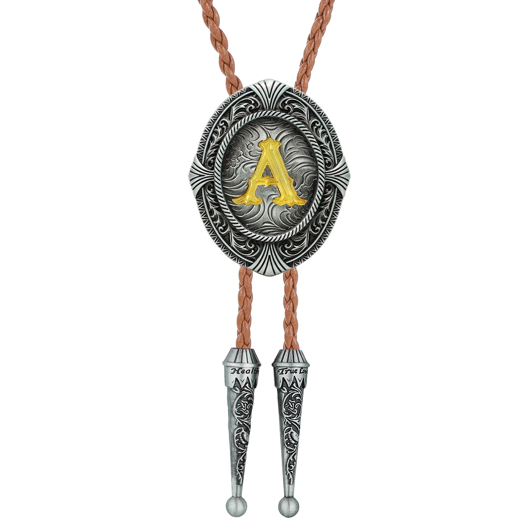 Btilasif Bolo Tie, Black/Brown Cowboy Tie Genuine Leather Necktie Western Necklace for Women, (with A-Z)