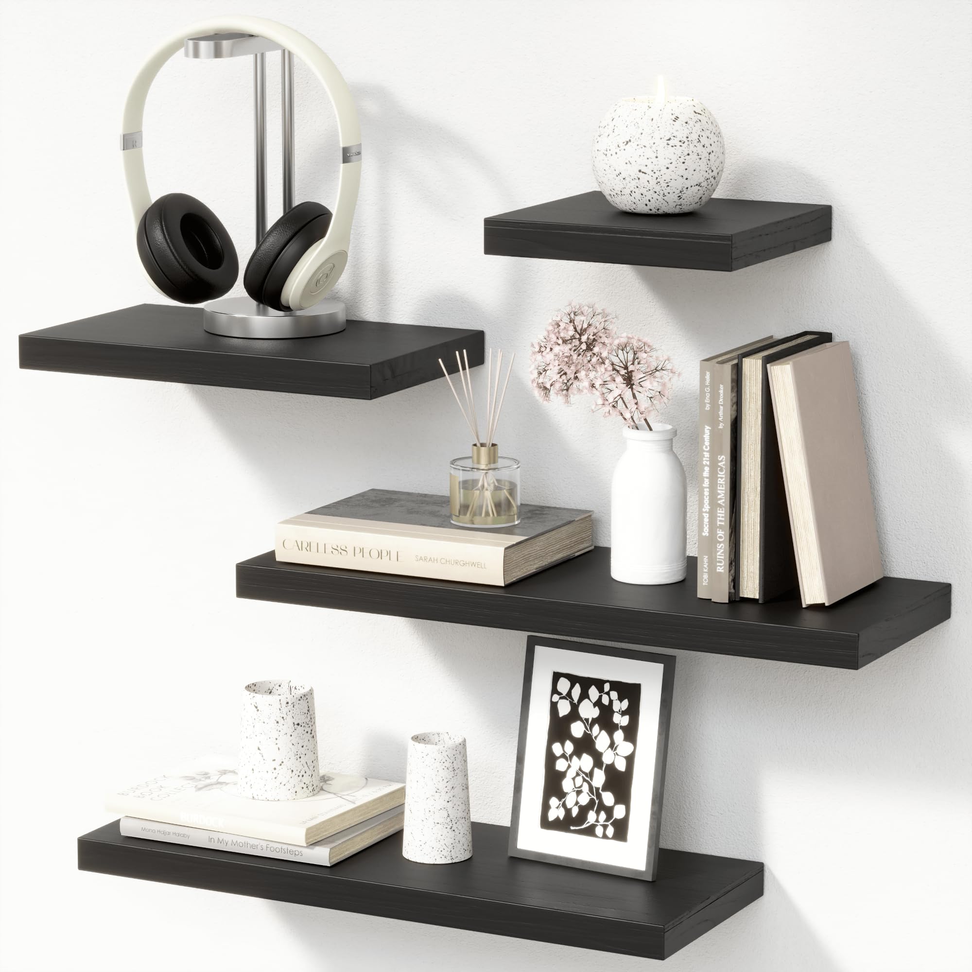 Boswillon Black Floating Shelves with Invisible Bracket, Rustic Wood ...