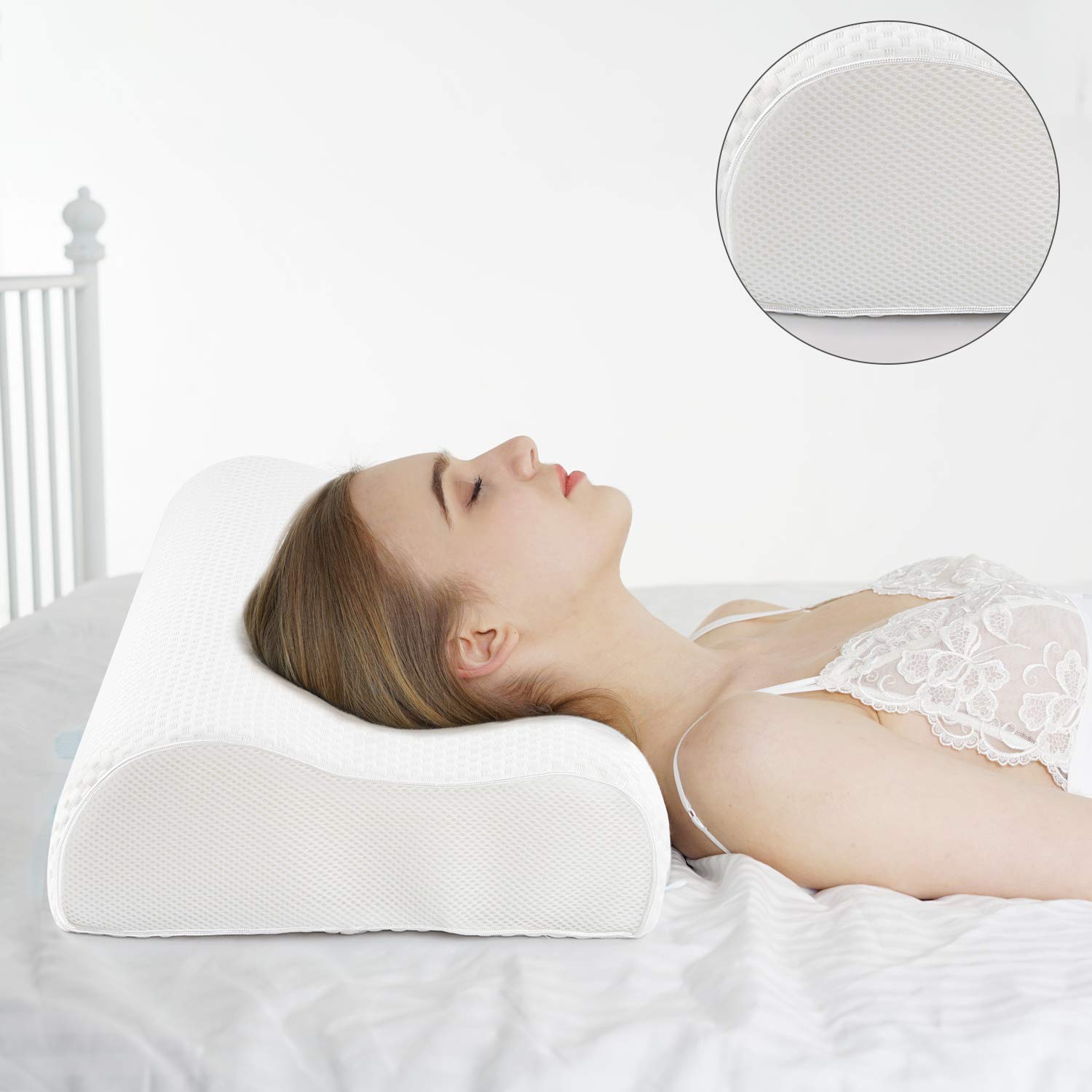 Power of Nature Memory Foam Pillow for Sleeping, Orthopedic Contour Cervical Pillow for Neck, Shoulder Pain, Pillows for Back Stomach Side Sleeper with Washable Breathable Cover