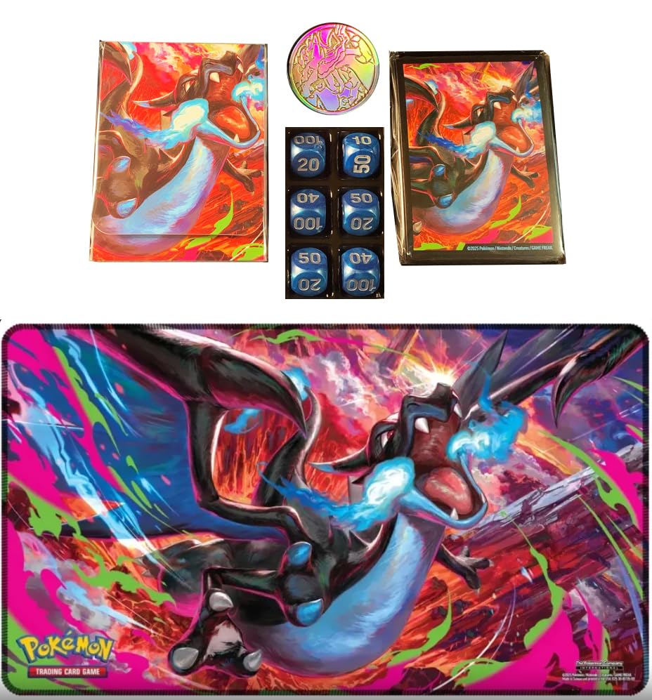 Pokemon - Charizard ex Ultra Premium Collection Accesories - Playmat/Deck Box/Sleeves / 6 Dice Set/Metal Coin - Exclusive