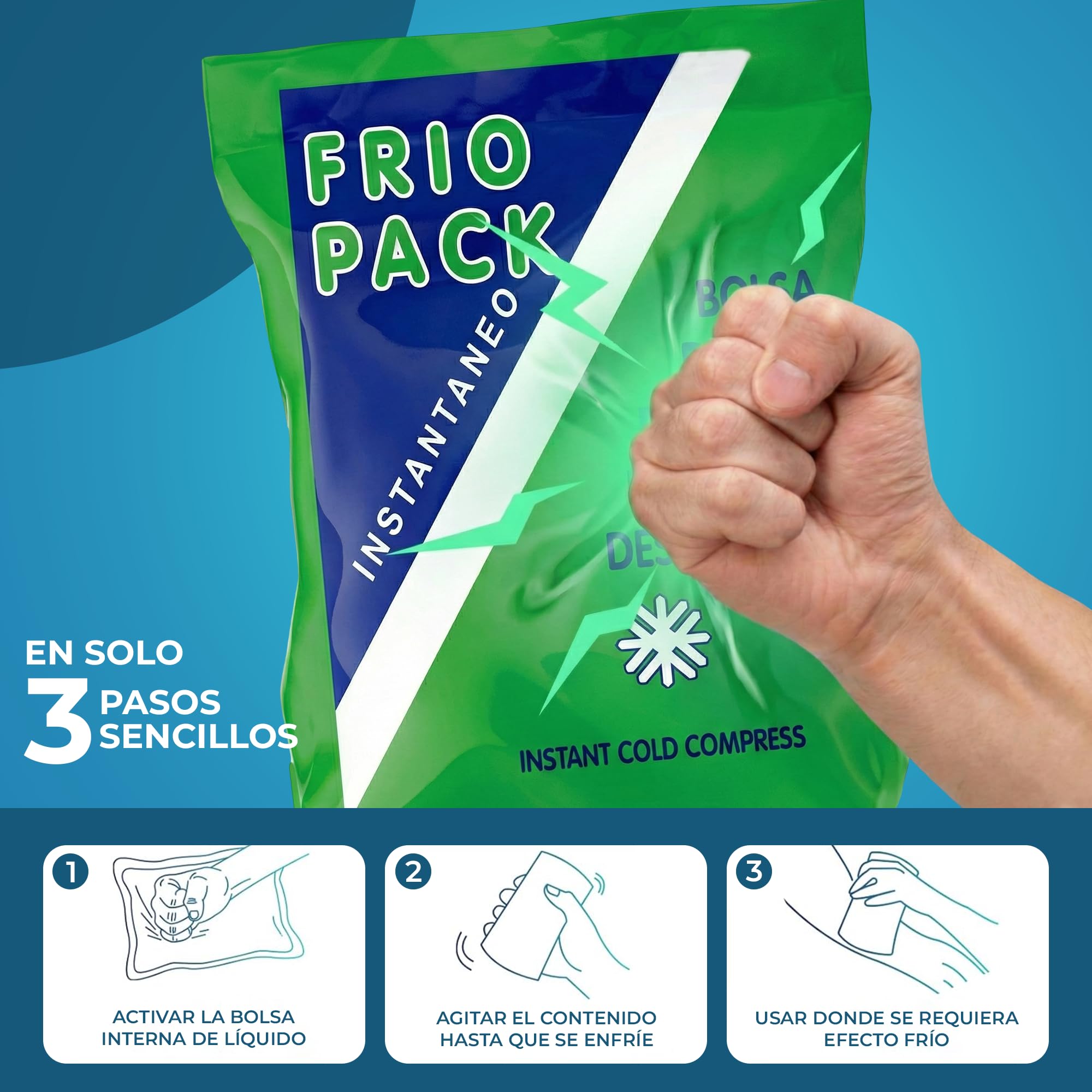 Bolsa de Frío Instantáneo. Bolsa Higiénica de Un Solo Uso. Sensación Rápida e Inmediata para uso externo. Compresas de Frío Multiusos. 14x23 cm. 6 Unidades