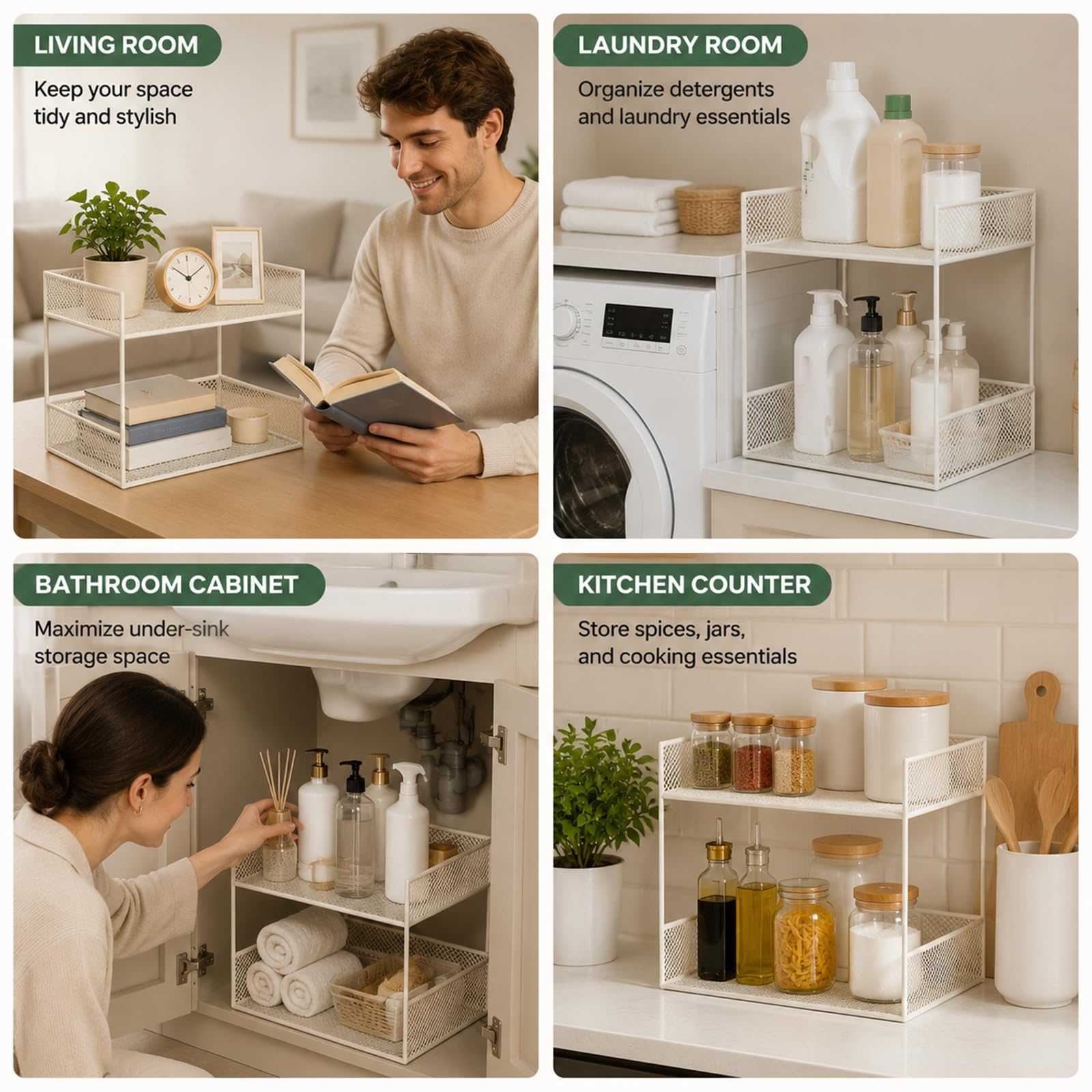 Organizador Bajo Fregadero Cocina, Estante con Cestas de Malla Elegante y Barandillas Elevadas, Almacenamiento Compacto para Cocina, Baño, Sala de Estar y Despensa black 7.8x15.7x13.7in/20x40x35cm