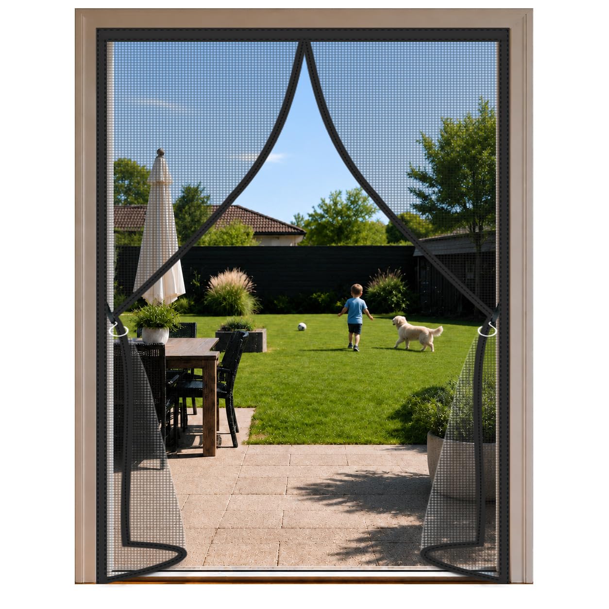 Conservatory Door Fly Screen Black 90x244cm Windproof Patio Door Magnetic Screen with Weighted Bottom for Stability for Wider Doorways French Doors and Patio Doors
