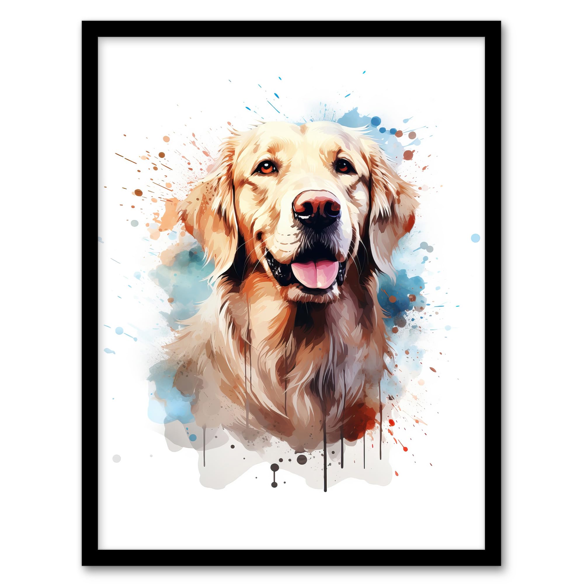 Artery8 Cream Golden Retriever Lovers Gift Watercolour Pet Portrait Painting Artwork Artwork Framed Wall Art Print A4