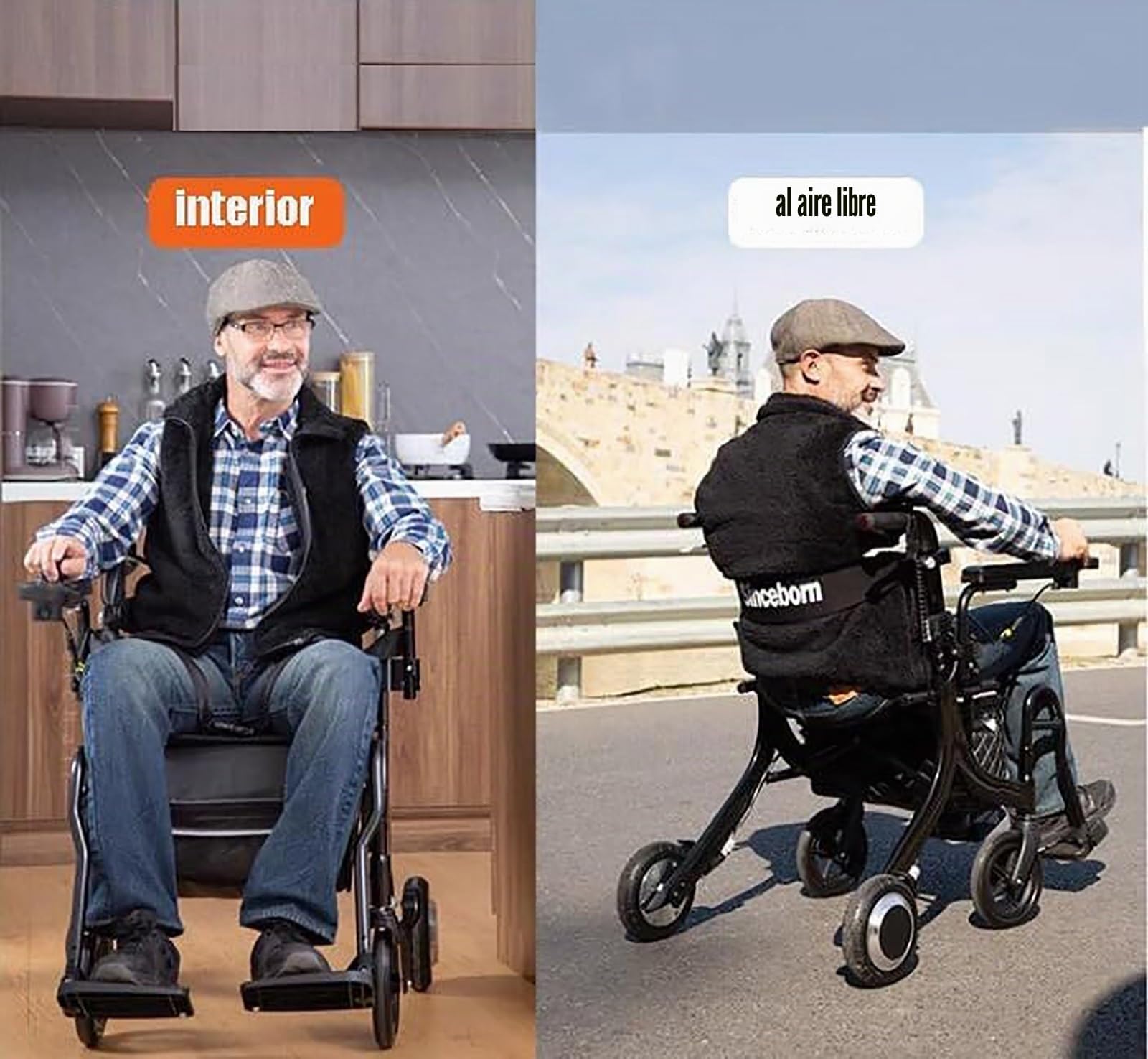 Andadoras de Ayuda con Ruedas Plegable, 5 en 1 Eléctrico Walker Drive Rollator, Ancianos Scooter Eléctrico Silla de Ruedas Ligera Silla de Ruedas con Batería de Litio Trolley para la Tercera Edad