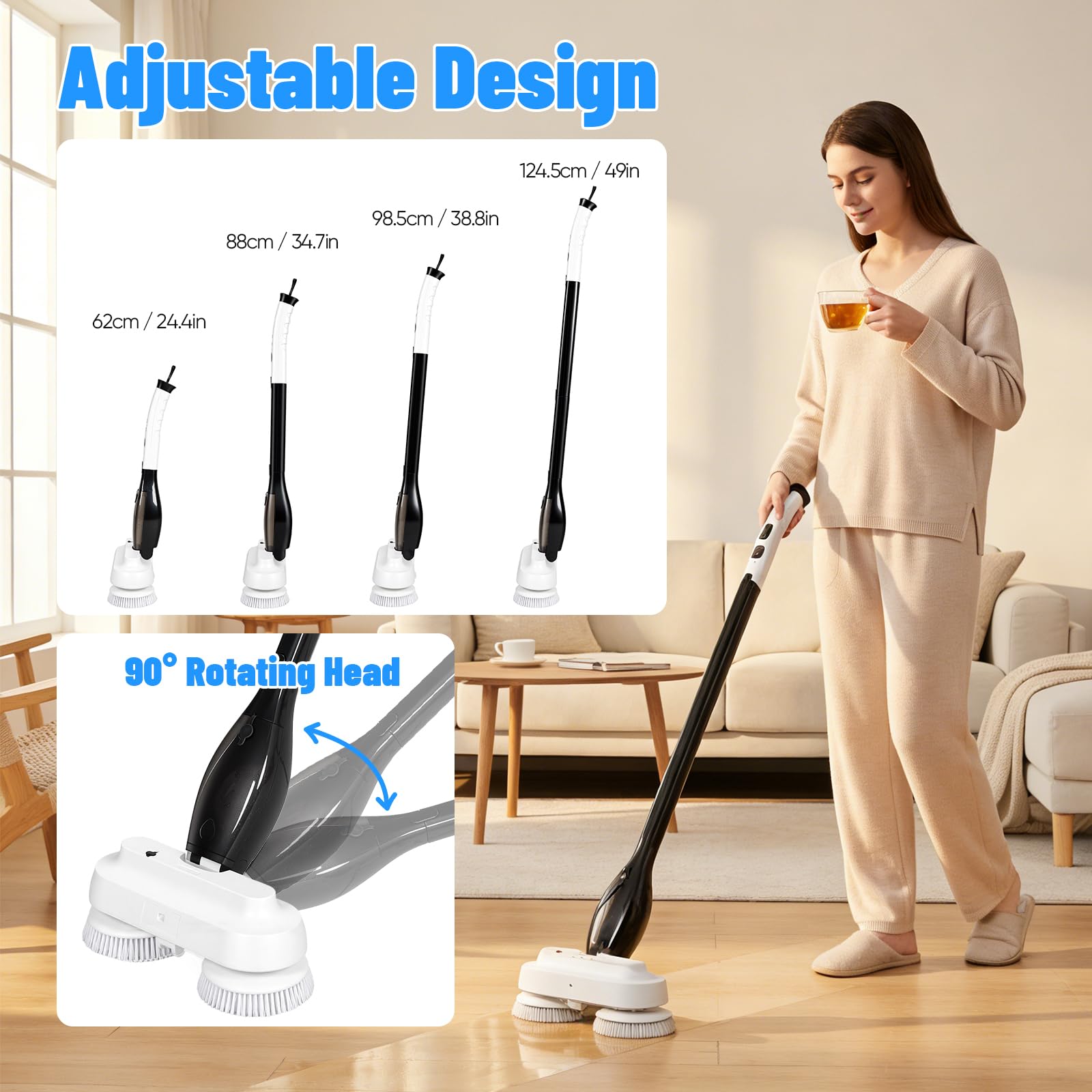 Lavapavimenti Elettrico, Lavapavimenti Senza Fili Con Funzione Spray Serbatoio Dell'acqua 800ML Batteria 4000Mah Design Doppia Spazzola Include 2 Spazzole Piatte 4 Panni Adatto Tutti I Tipi Pavimento