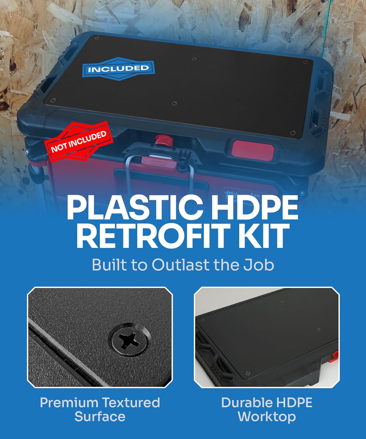 HDPE Replacement Worktop for Milwaukee PACKOUT Customizable Worktop 48-22-8488 – Double-Sided Reversible Work Surface Insert, Waterproof CNC Machined (Worktop Only)