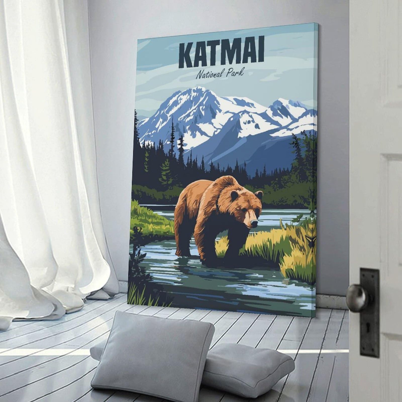 Junmoney Katmai National Park Wall Art Print, 20x30inch(50x75cm), for Front Hall, Corridor Or Welcome Spaces, Wall Decor to Refresh Empty Corners