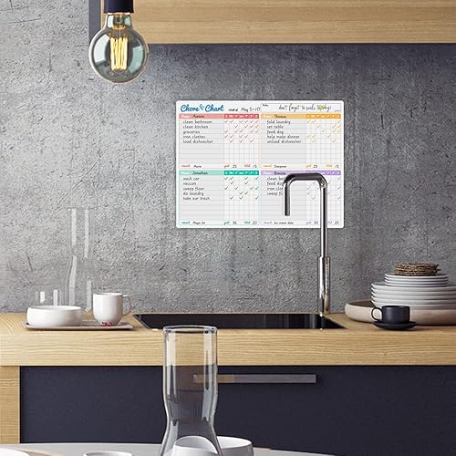 Miniatura 7 de JJPRO Pizarra blanca no magnética de borrado en seco para nevera, tabla de tareas para varios niños, se adhiere a todas las superficies lisas (por