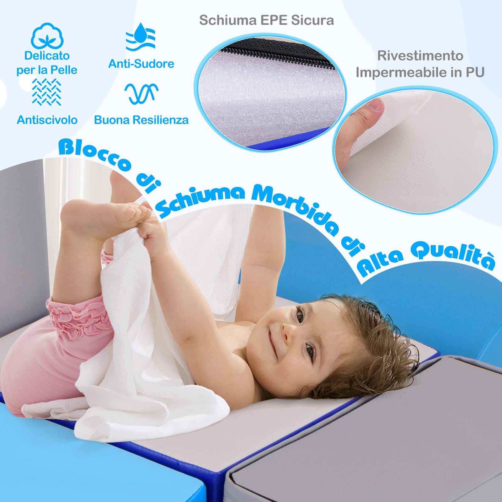 RELAX4LIFE Set di 6 Blocchi per Bambini in Schiuma Morbida, Centro di Attività (Blu)
