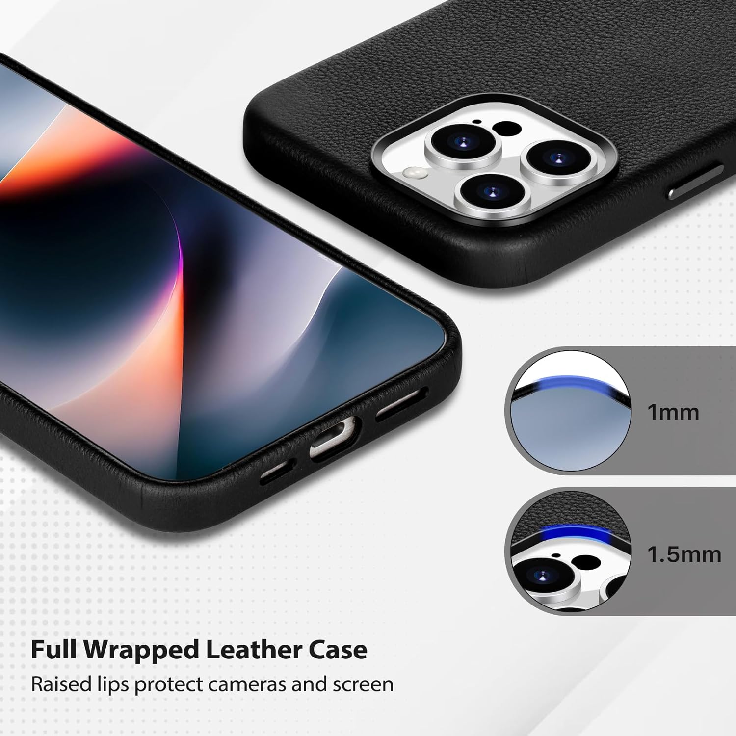 Belemay Compatible with iPhone 16 Pro Leather Case, Compatible with MagSafe, Premium Tumbled Leather, Metal Buttons & Camera Bump Frame, Slim Fit&Durable, Distinctive Texture Cover (6.3") Black