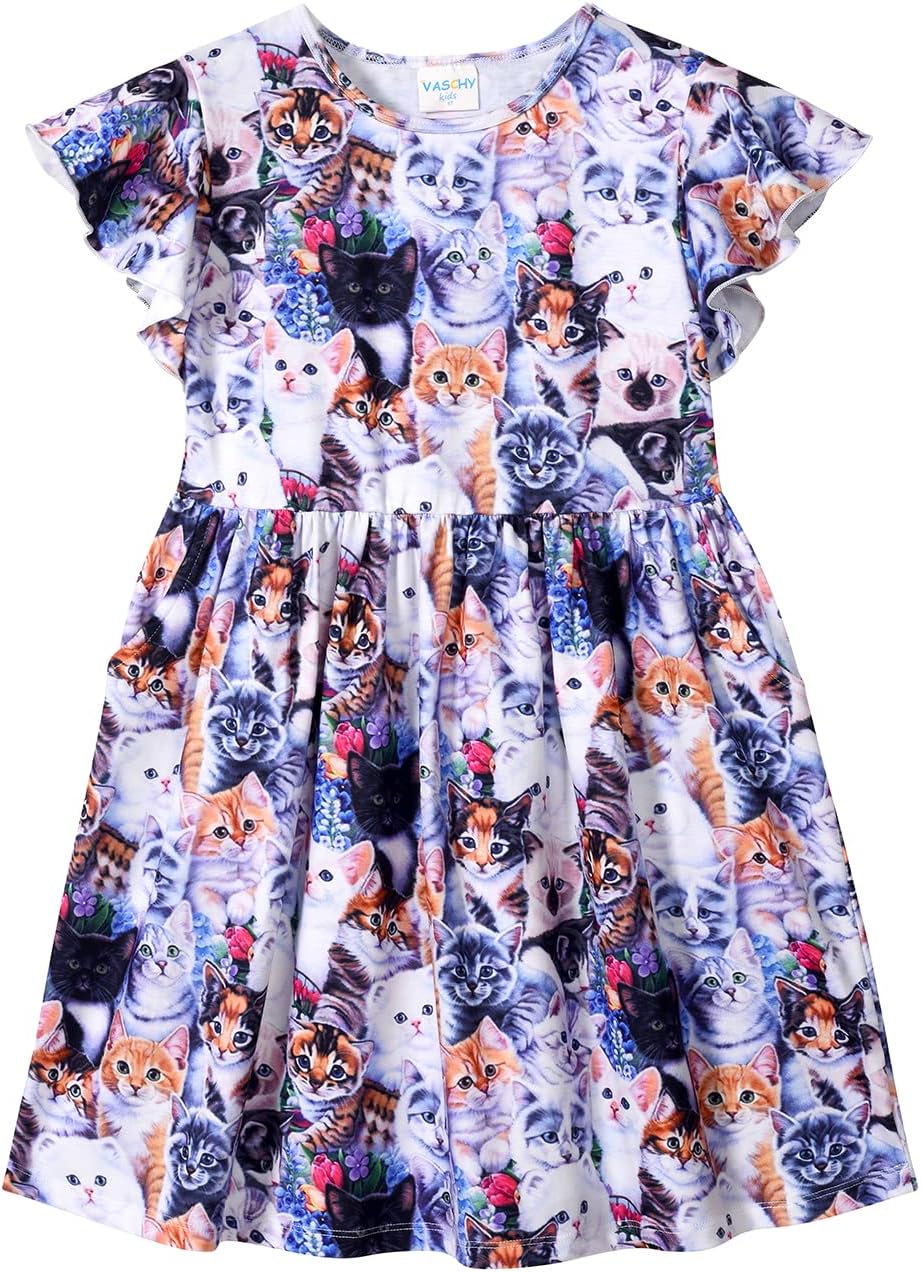 VASCHY Girls Dress, Soft Twirly Stretchy Casual Ruffle Daily Dress for Toddler/Little/Big Kid Girls Clothing 2-10T Clothes - Image 9