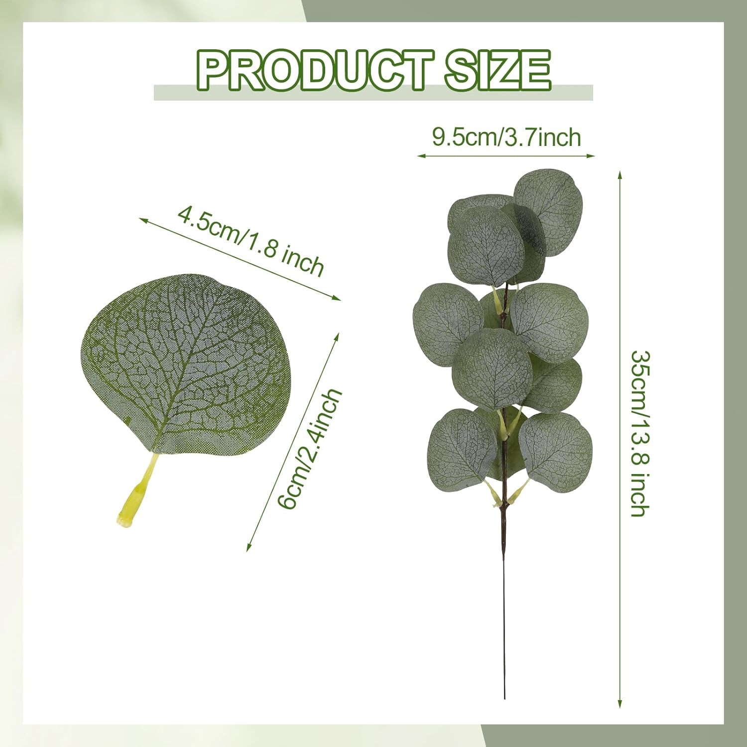 DISWALE 70 Pcs Artificial Eucalyptus Leaf Stems, Long Oval Greenery Leaves Faux Eucalyptus Stems for Wedding Holiday Garden Home Office Floral Green Decor