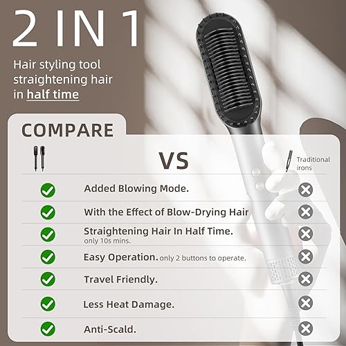 Miniatura 3 de Cepillo para alisar el cabello, cepillo iónico para alisar el cabello en casa, alisador de cabello para mujer, calentamiento rápido de 20 segundos,