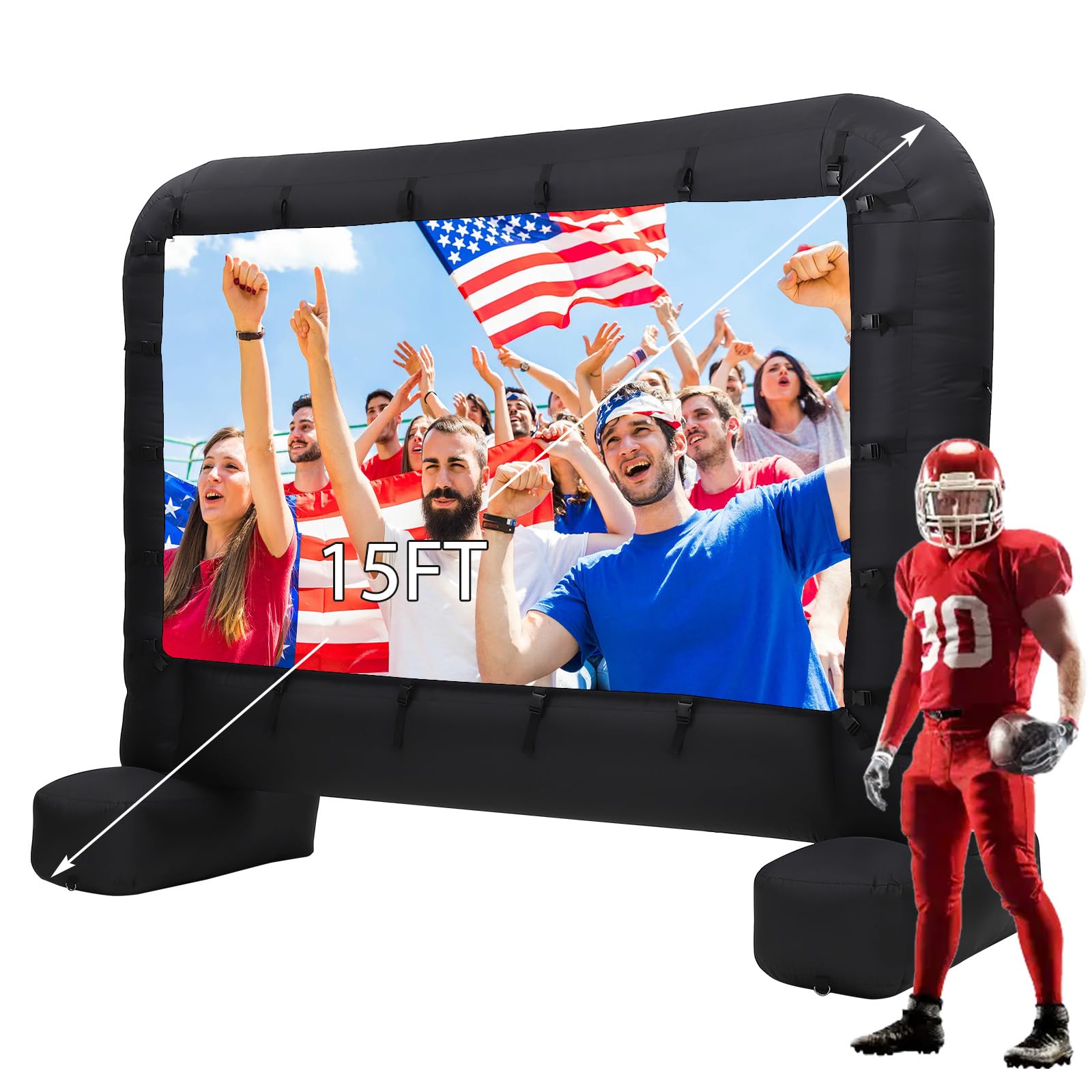 Hipicute Inflatable Movie Projector Screen 15Ft, Outdoor Movie Screen with Quiet Air Blower &amp; Storage Bag, Supports Front/Rear Projection, Easy Setup, Ideal for Home Theater, Movie Nights