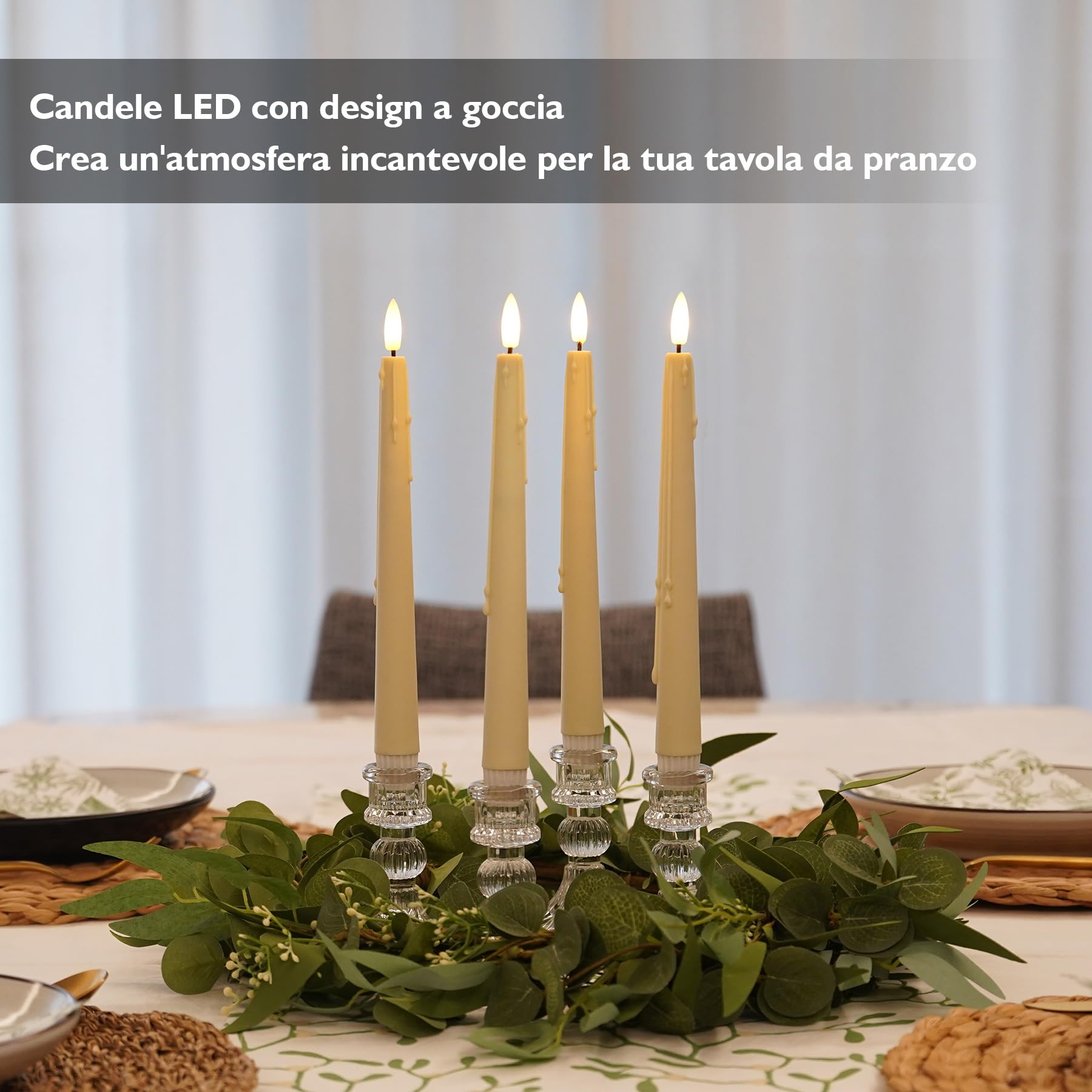 Rhytsing 4 Candele LED con Timer de Design Gocciolante di Cera, Plastica Candele Avorio per Candelabro per Natale, Batterie e Telecomando Inclusi - H 24,5 cm