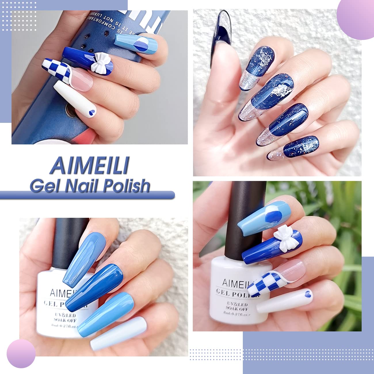 AIMEILI 6 Pezzi Pennelli per Unghie Set Per UV Gel Liner Pittura Pennello Acrigel Pennello Decorazioni Unghie Penne Dotter per Nail Art DIY Attrezzi