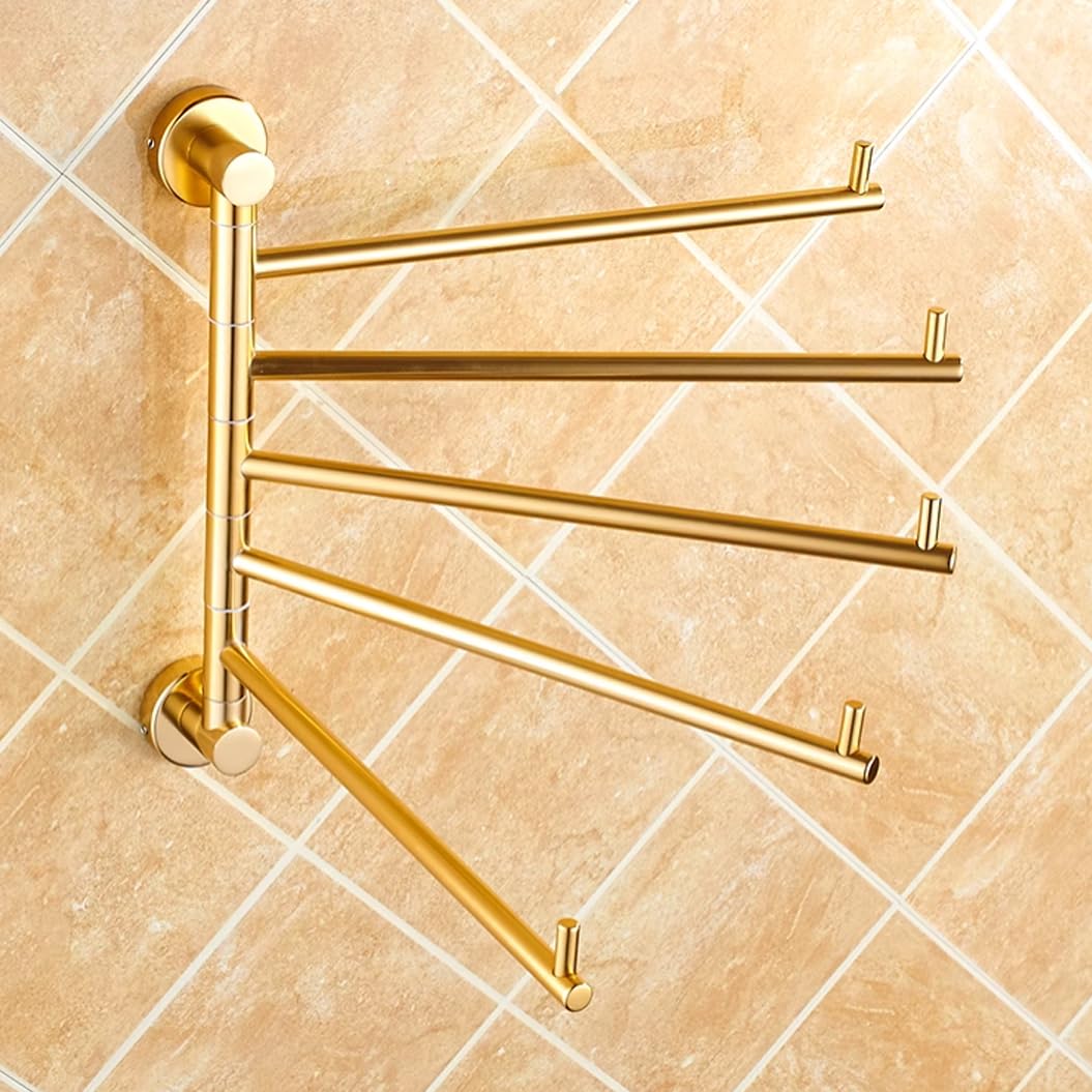 Toallero de baño Moderno Dorado con Barra giratoria, Perchero de baño de 4 Barras con Brazo Plegable Giratorio para Montaje en Pared, Barra giratoria Que Ahorra Espacio para L28cm-