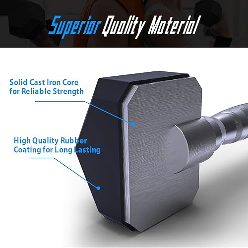 Miniatura 4 de Balelinko Mancuerna de hierro fundido con agarre de goma con mango antideslizante, 3-100 libras para ejercicios, equipo de entrenamiento de fuerza,