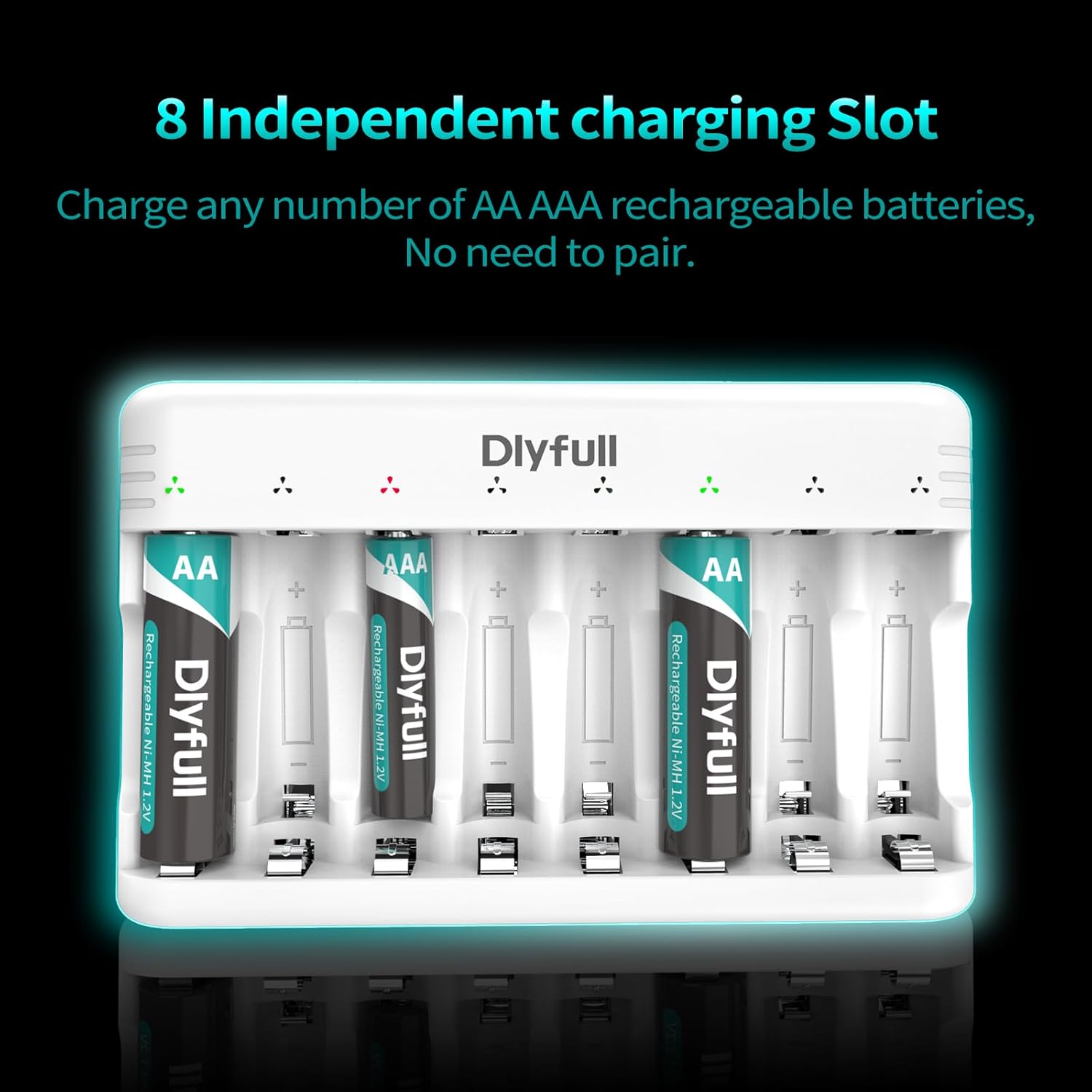 Dlyfull charger showing 8 independent charging slots