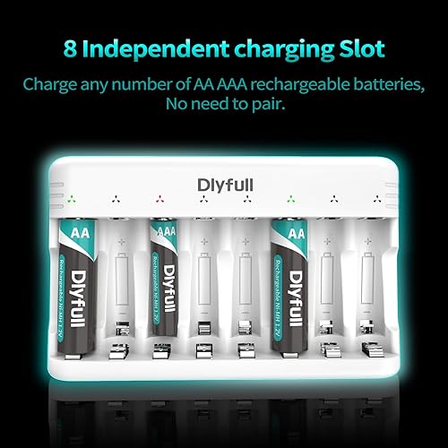 Miniatura 2 de Dlyfull Cargador de batería AA AAA de 8 bahías con carga USB-C de alta velocidad, ranura independiente para baterías recargables Ni-MH Ni-CD de 1.2