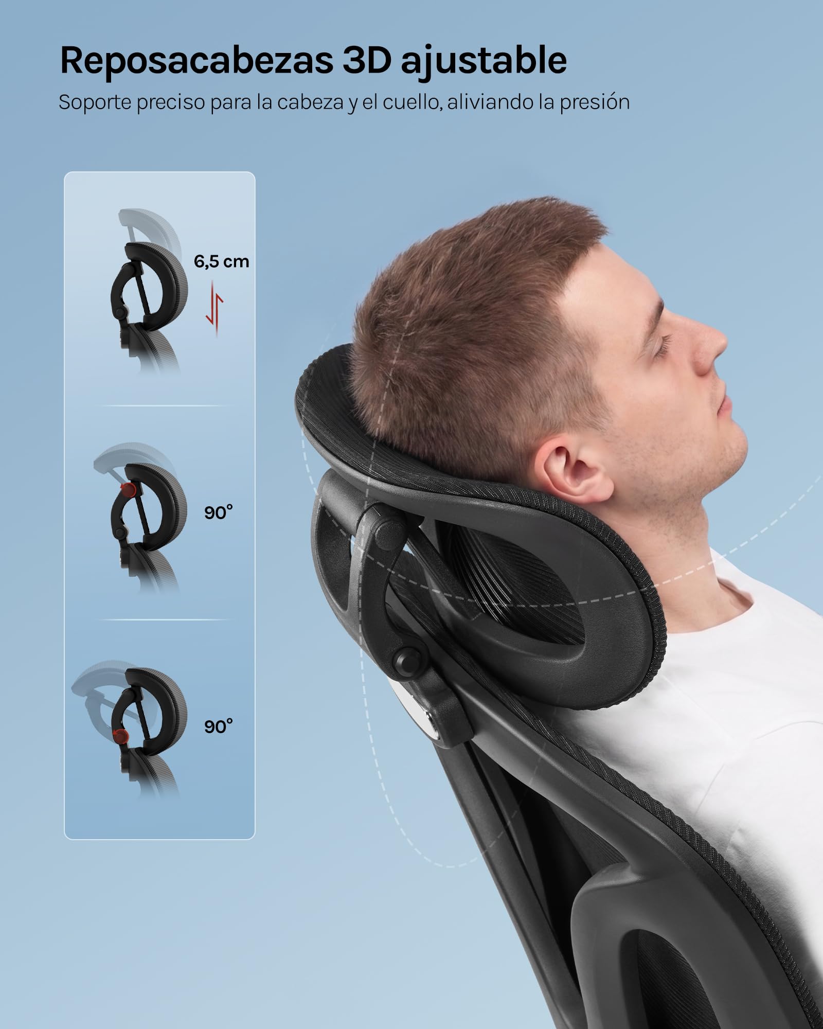 WOLTU Silla de Oficina Ergonómica, Silla Escritorio de Trabajo, Negro | Respaldo Inclinable y Reposapiés, Soporte Lumbar, Reposacabezas 3D, Reposabrazos 6D, en Estudio u Oficina