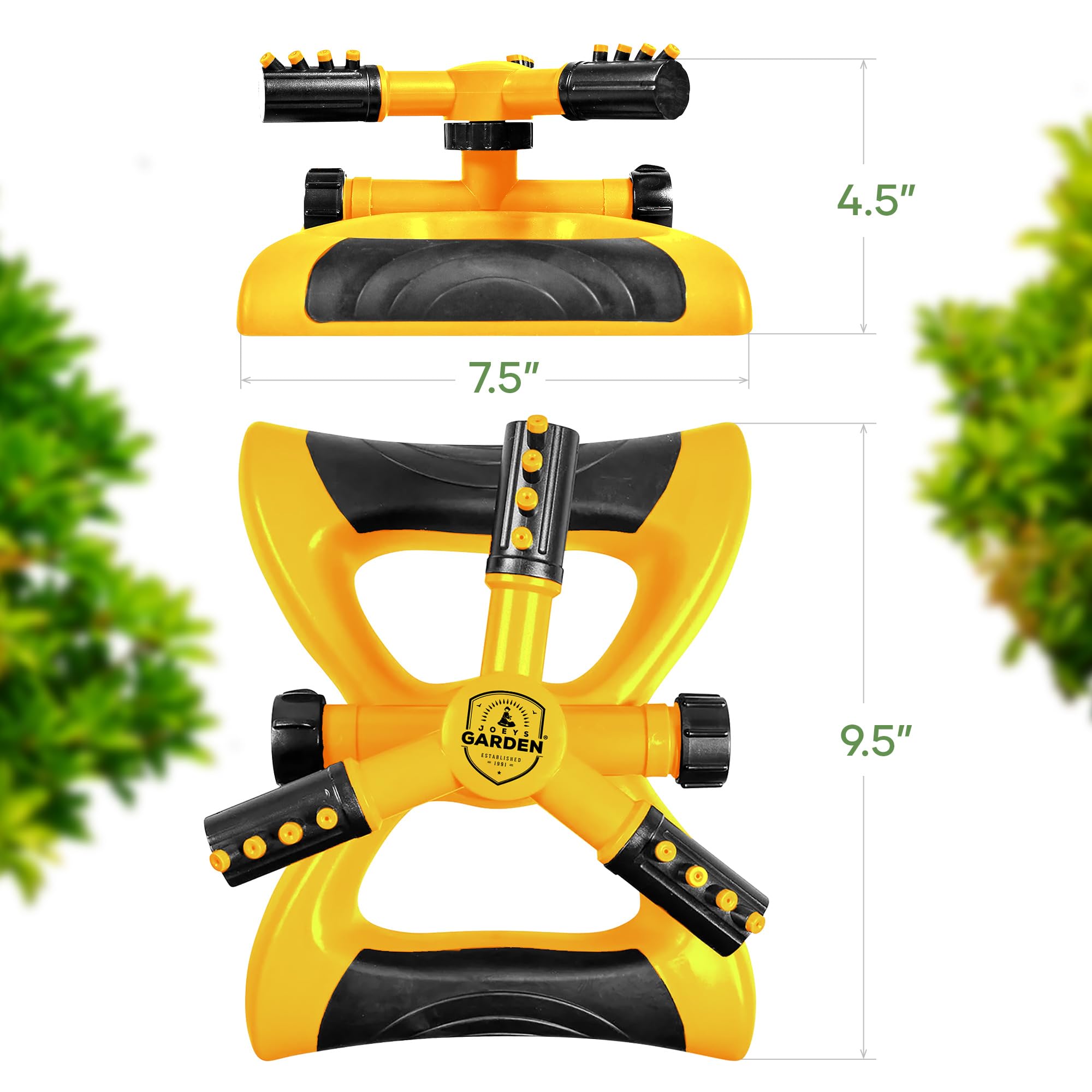 Joeys Sprinkler für Hof, rotierender Gartensprinkler für große Flächenabdeckung, Rasen- und Hofregner (Gelb)