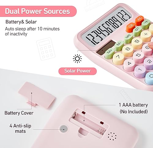 Miniatura 4 de Calculadora básica de escritorio con pantalla LCD grande de 12 dígitos y botones grandes, doble potencia (solar y batería), calculadora de