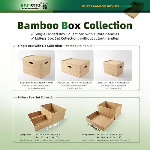Miniatura 7 de 2-Piece Large Bamboo Storage Box Set - 7.1in High Stackable Deep-Drawer Organizer, Lidless Bin for Kitchen Cutlery Utensils, Home & Office