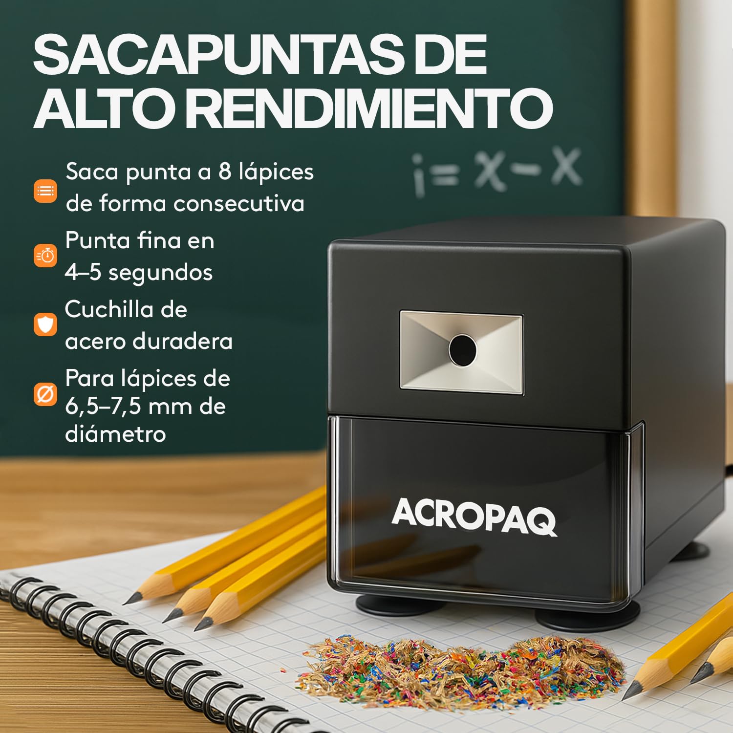 ACROPAQ Sacapuntas Eléctrico con Depósito para Lápices Gruesos y Finos – Afilador Profesional de Alta Resistencia con Parada Automática y Protección contra Sobrecalentamiento
